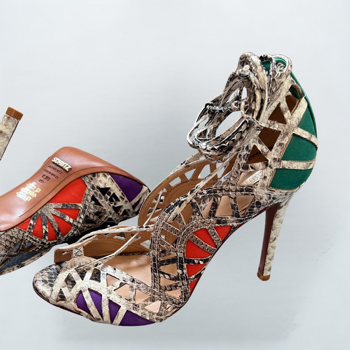 SCHUTZ Schutz Multicolor Snakeskin Lace-Up Heels – Women’s US 8.5 Size US 8.5 / IT 38.5 - 3 Thumbnail