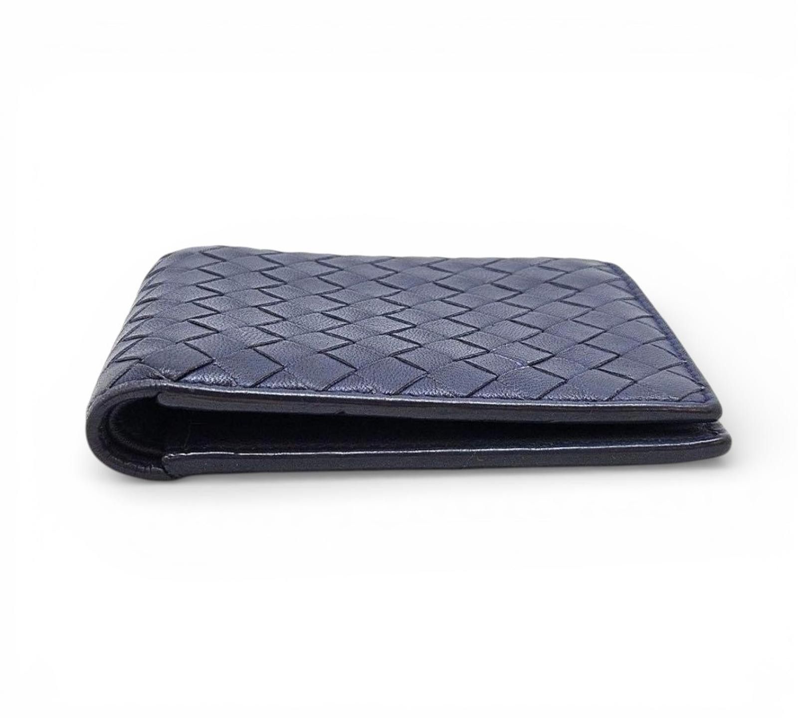 Bottega Veneta Bottega Veneta - Intrecciato Leather Wallet Navy Blue Size ONE SIZE - 2 Thumbnail