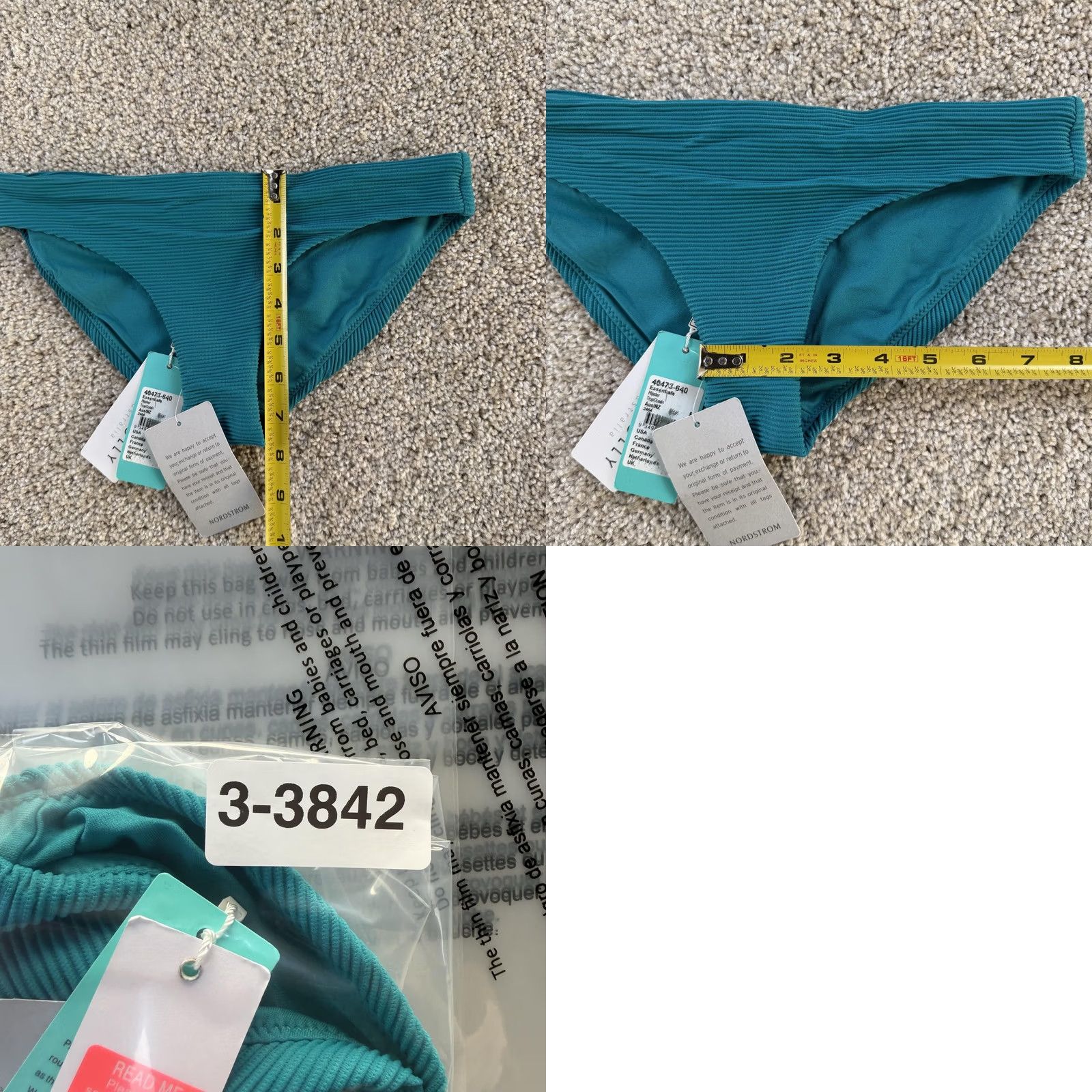 Vintage Seafolly Swim Bottom Womens 4 Blue Ribbed Textured Hipster Bikini Brief Lined Size 27" / US 4 / IT 40 - 8 Thumbnail