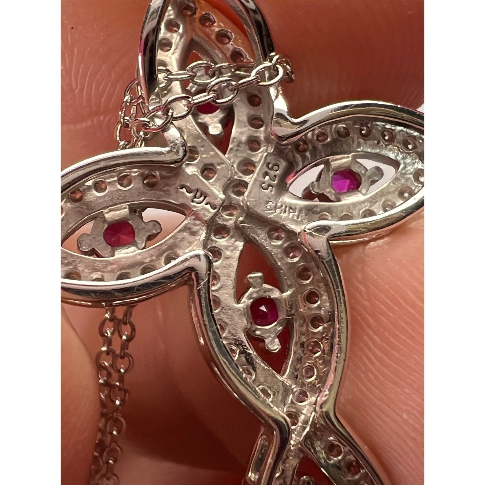 Other Lab ruby cross pendant necklace in rhodium over sterling Size ONE SIZE - 11 Thumbnail