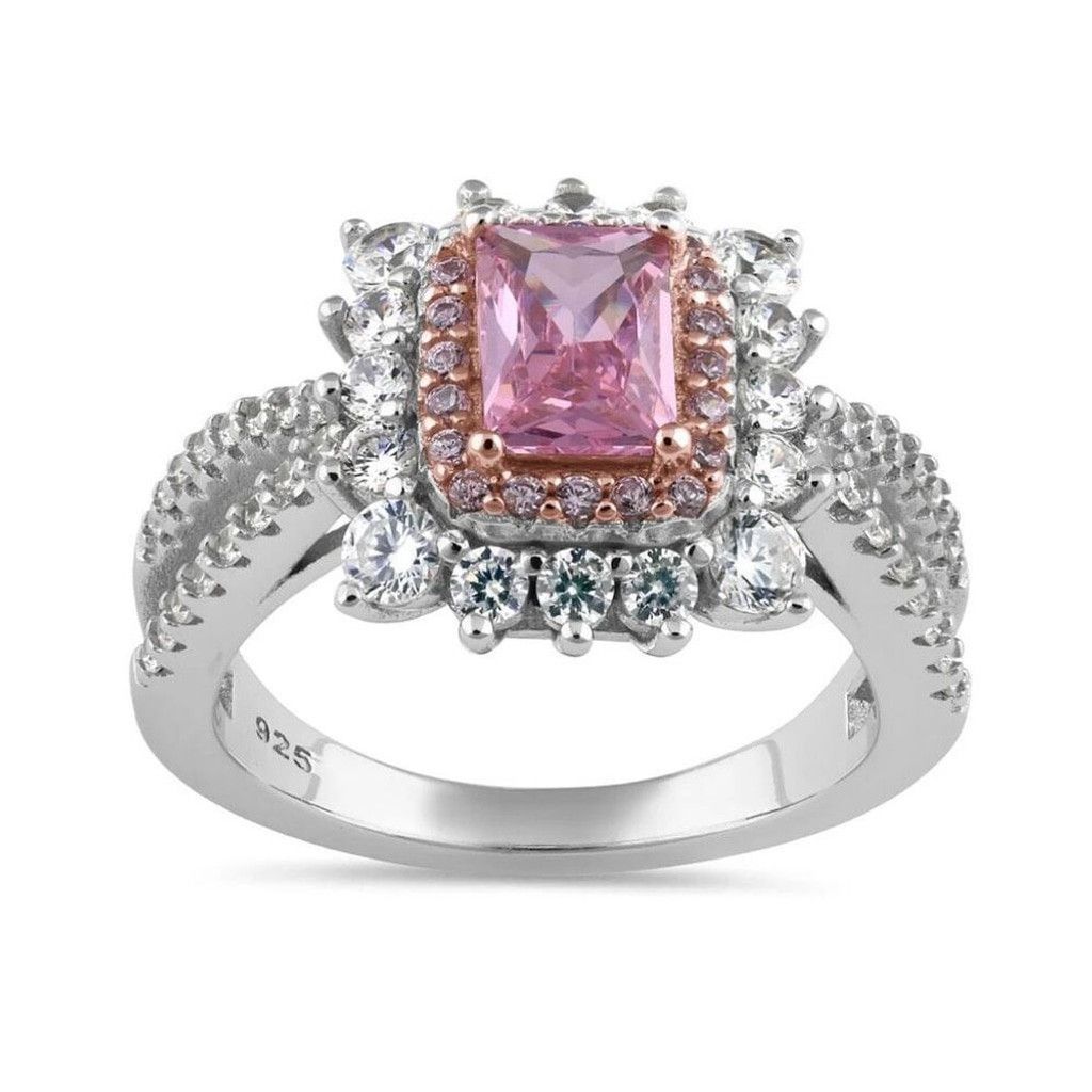Other New Sterling Silver Royal Pink Halo CZ Ring Size 6 Size ONE SIZE - 2 Thumbnail