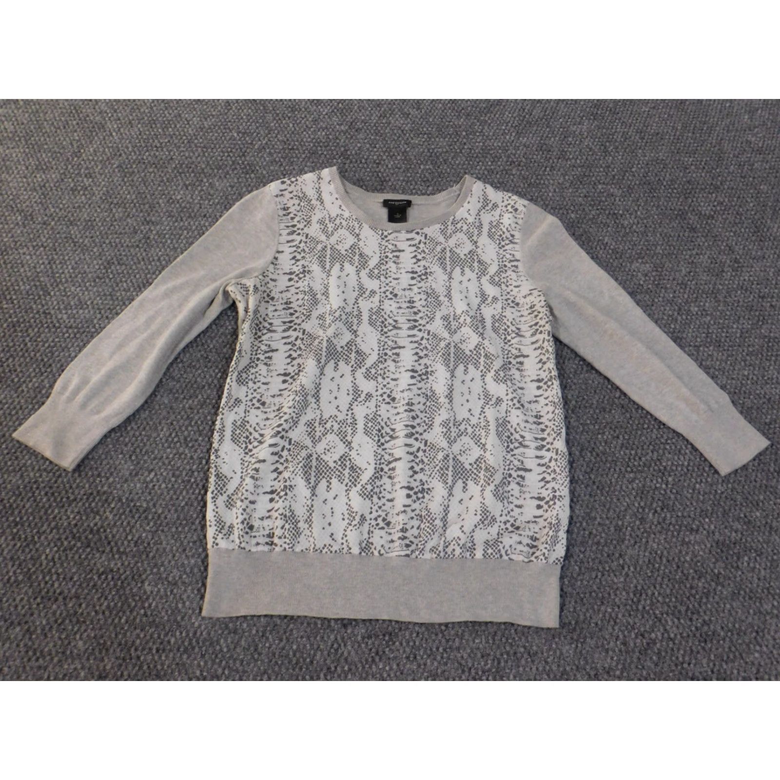 Ann Taylor Ann Taylor Sweater Pullover Crew Neck Long Sleeve Gray Cotton Knit Geometric Stretch, S, Casual, Regular, Women, Classic Fit Size S / US 4 / IT 40 - 4 Thumbnail
