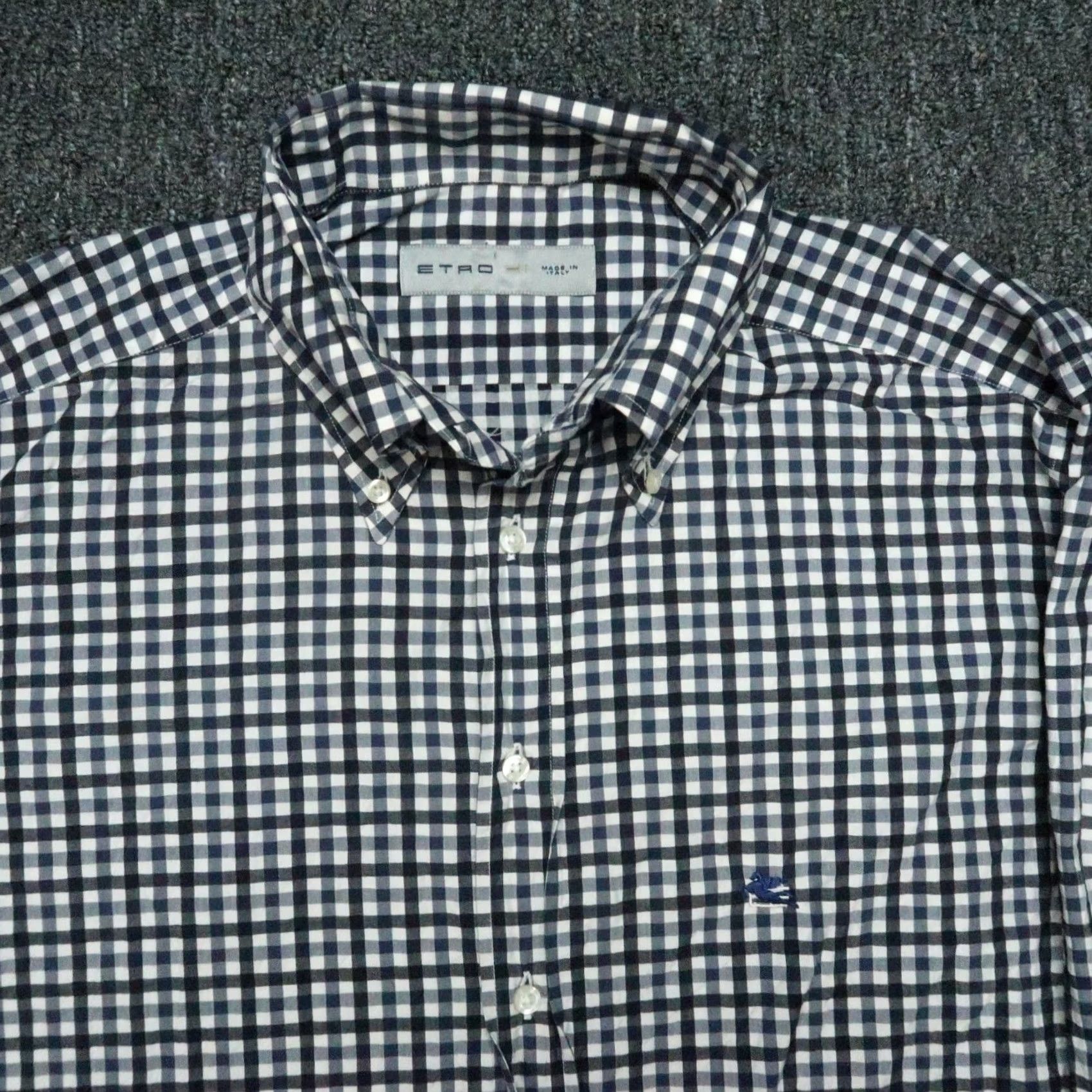 Etro ETRO Shirt Mens L White Black Blue Gingham Check Long Sleeve Button-Up Organic? (no) Size US L / EU 52-54 / 3 - 2 Thumbnail