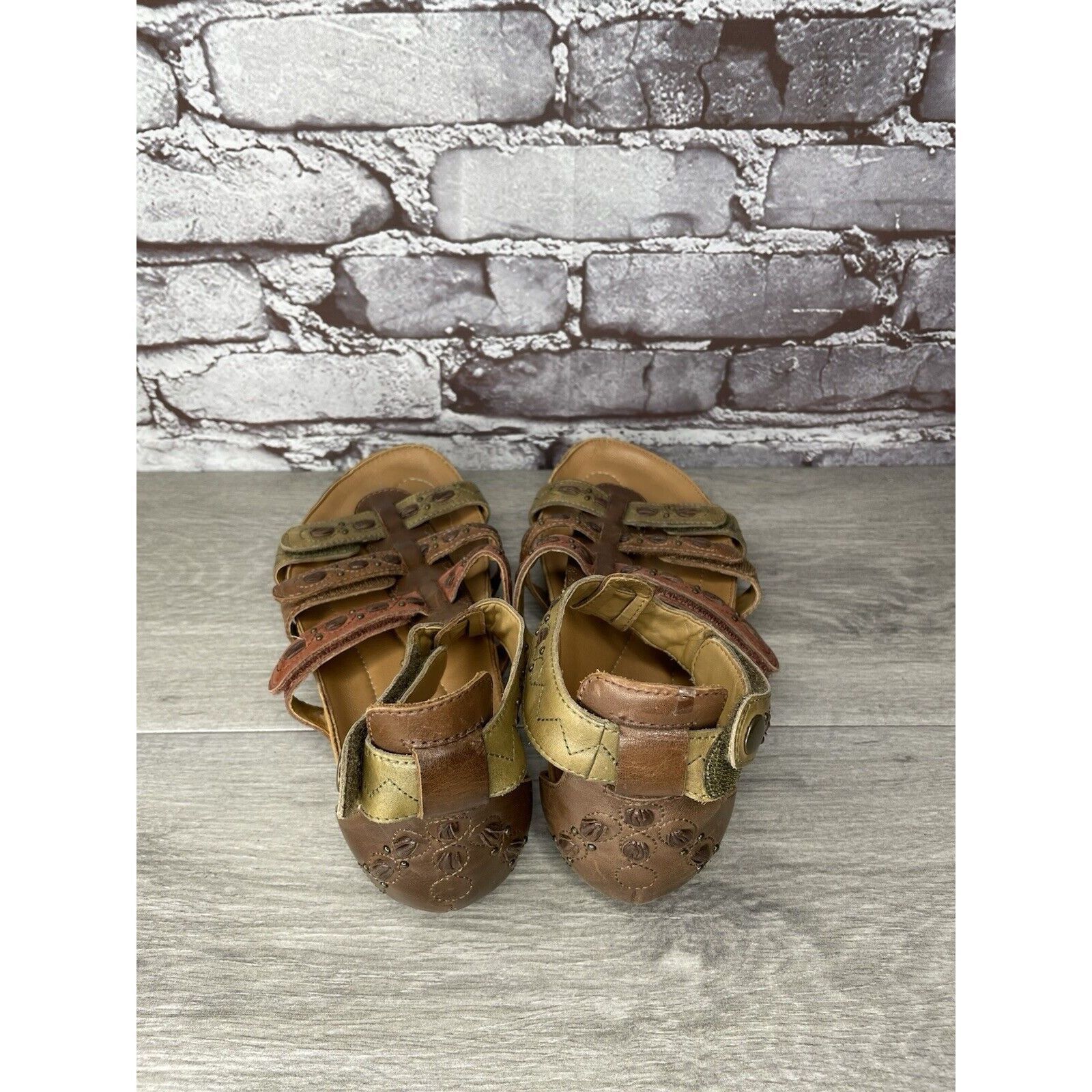 Other Earth Kalso Empire Bat Brown Leather Green Ankle Strap Wedge Size US 7.5 / IT 37.5 - 4 Thumbnail