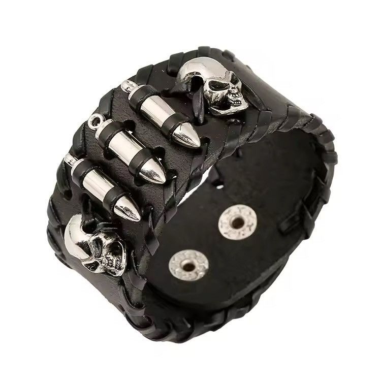 Japanese Brand Black Skull Bullet Cowhide Bracelets Size ONE SIZE - 1 Thumbnail