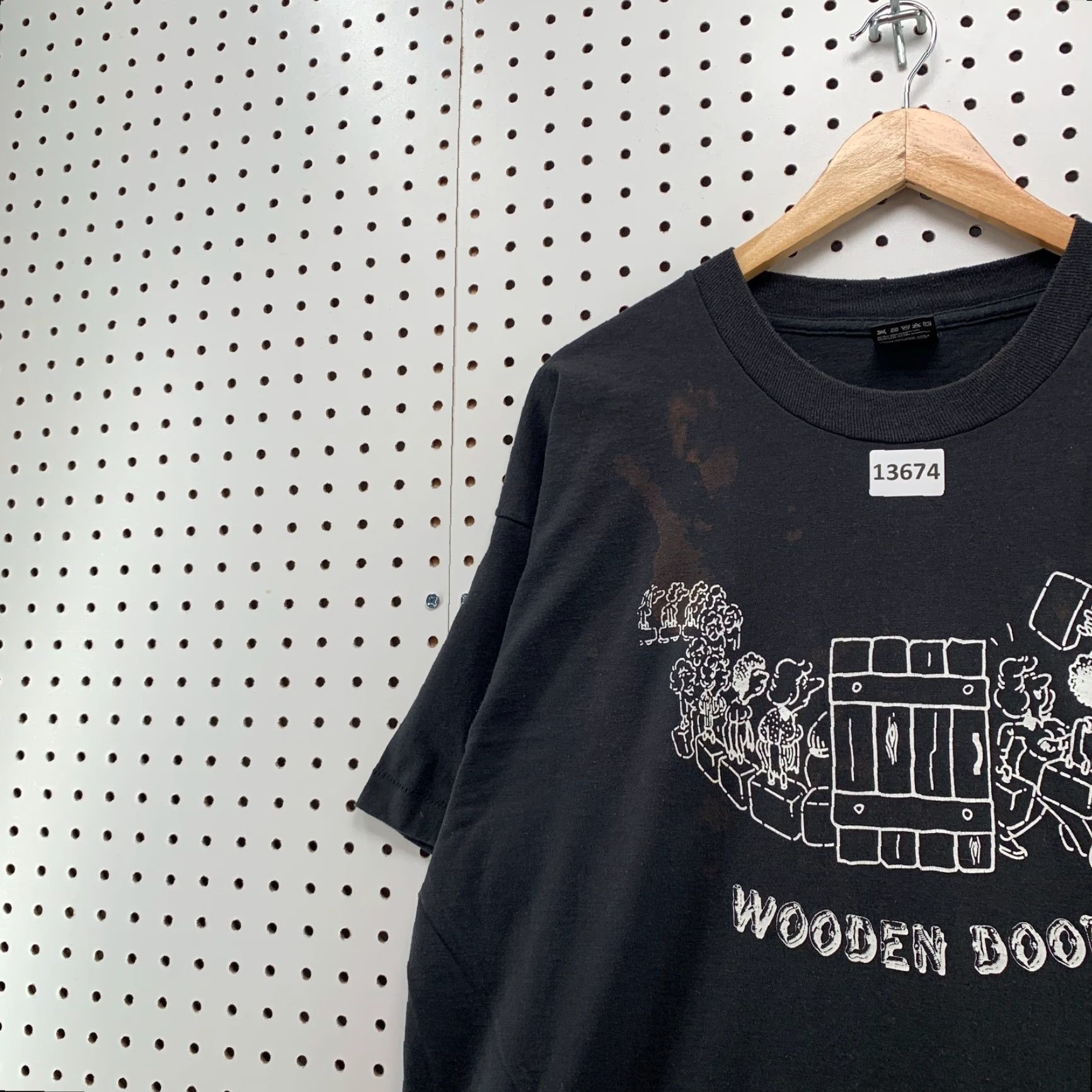 Fruit Of The Loom VINTAGE 90s Fruit of the Loom Shirt Mens 2XL Black Graphic Print Cotton Short Sleeve Crew Neck USA 90s Funny Hipster Door Wood Size US XXL / EU 58 / 5 - 4 Thumbnail