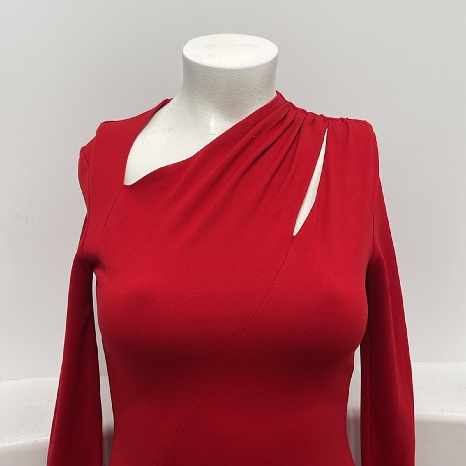 Escada Escada Red Neck Cut Out Sheath Dress Designer Size 38 Size L / US 10 / IT 46 - 9 Thumbnail