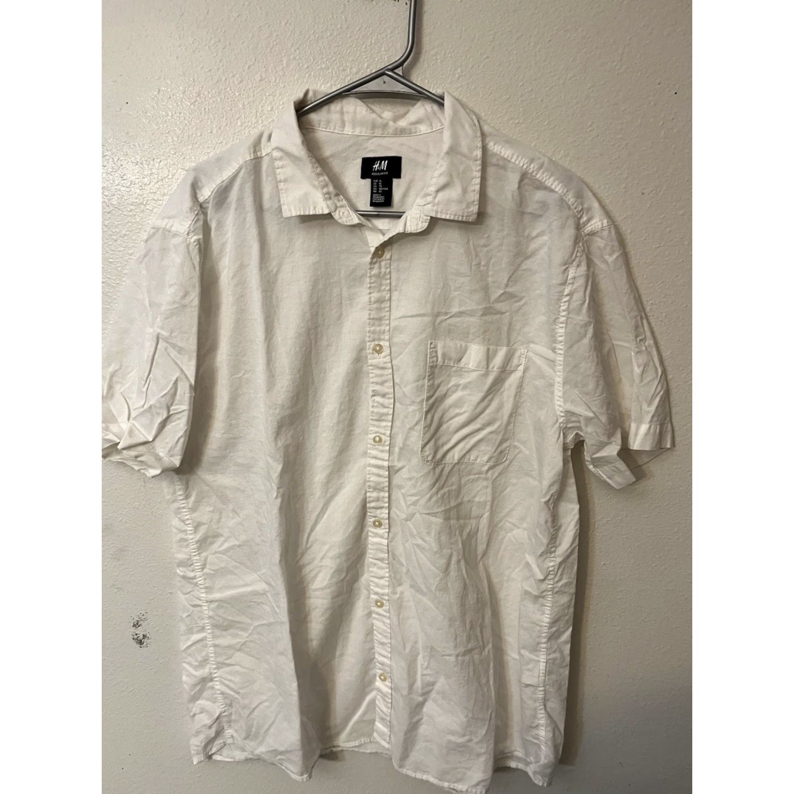 H&M VINTAGE H&M Button-Up Shirt Men Short Sleeve Regular XL White Slimming Pattern Solid T-Shirt? Size US XL / EU 56 / 4 - 3 Thumbnail