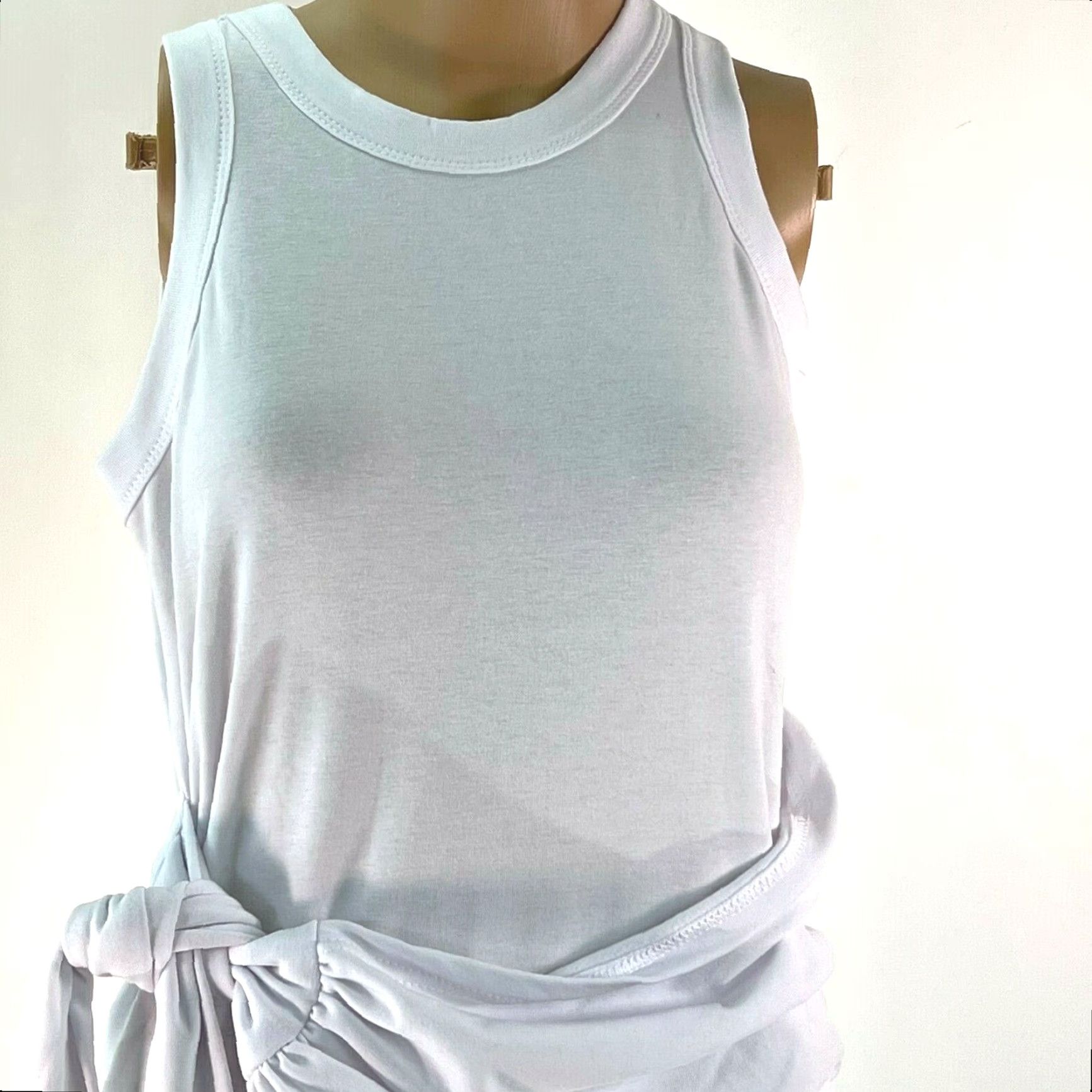 Vintage Liyo Hon White Bodycon Dress Sleeveless Tie Waist Crew Neck Women M Dress Size M / US 6-8 / IT 42-44 - 2 Thumbnail