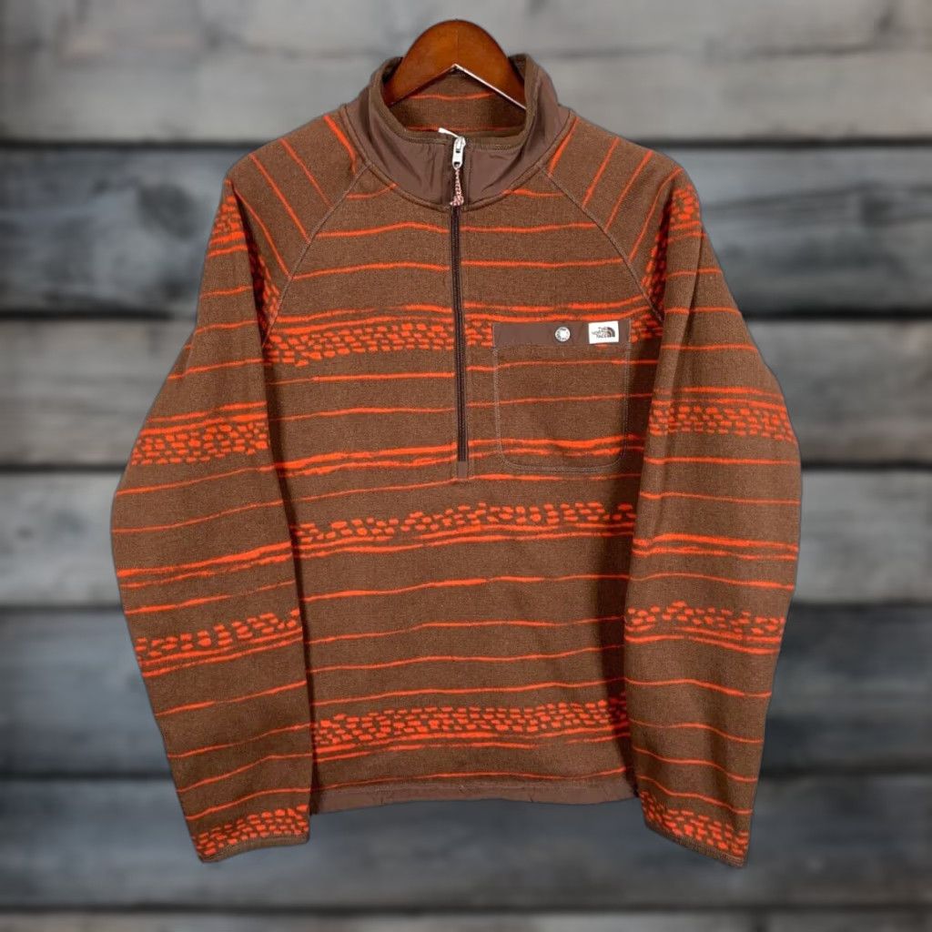 The North Face The North Face Gordon Lyons 1/4 Zip Fleece Pullover Adult Large Brown Orange Stripe Size US L / EU 52-54 / 3 - 1 Thumbnail