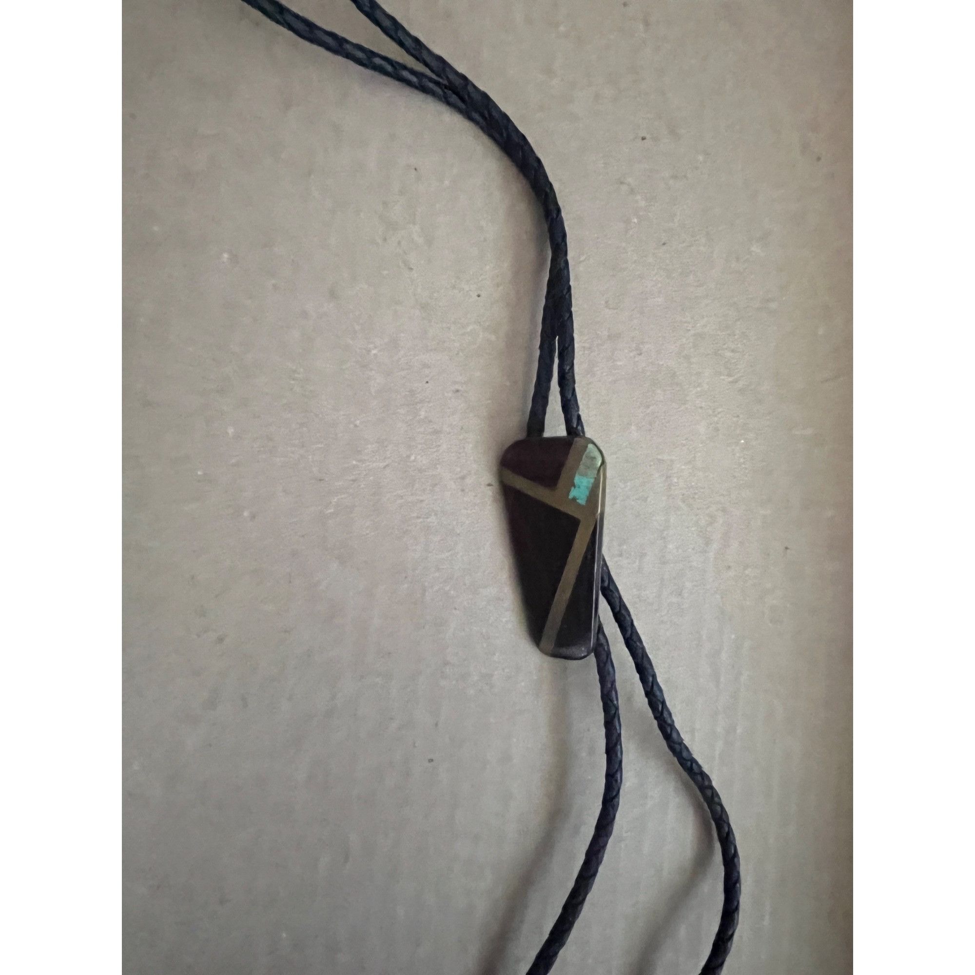 Other Handcrafted Wood & Brass Bolo Tie With Turquoise Inlay Size 36 - 6 Thumbnail