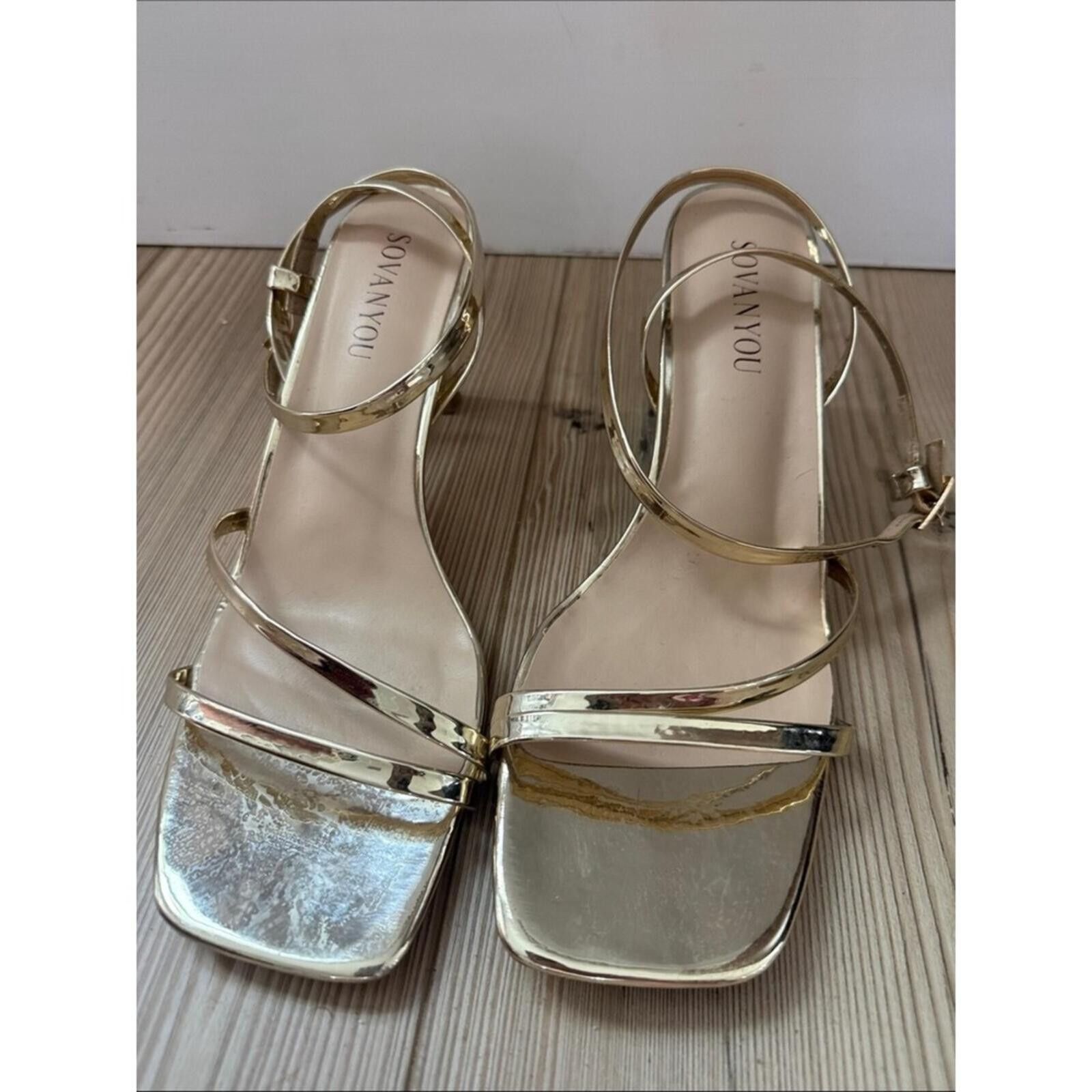Other Metallic Gold Strappy Block Heel Sandals for Women Size US 10 / IT 40 - 2 Thumbnail