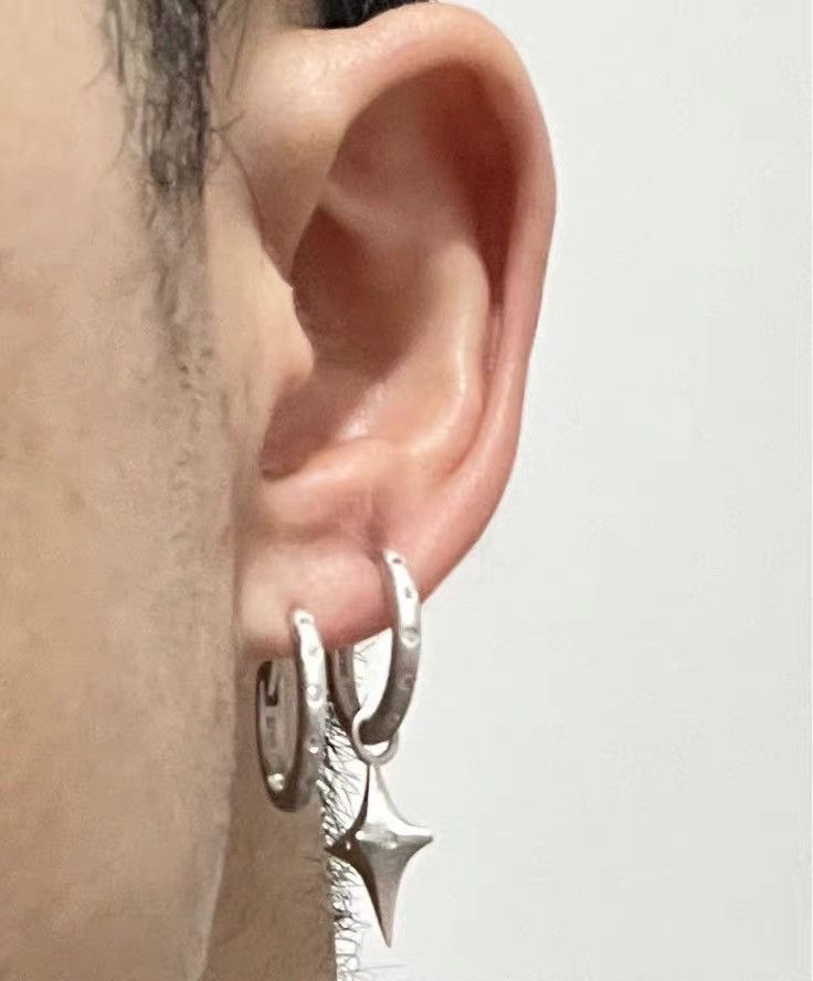 Other ESREVINU S925 Silver Star Drop Hoop Earring Size ONE SIZE - 4 Thumbnail