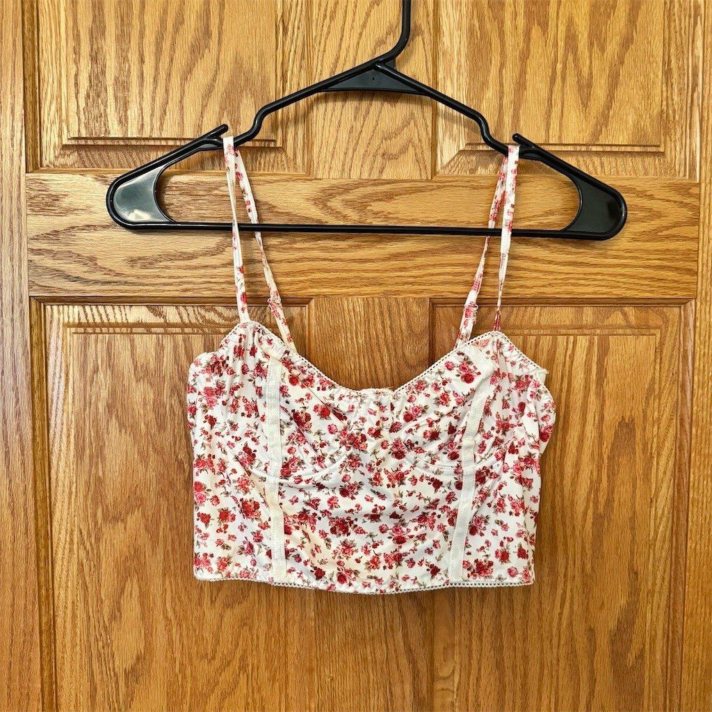Other Women's Floral Roses Bustier Crop Top White Red Size M NWOT Size M / US 6-8 / IT 42-44 - 1 Thumbnail