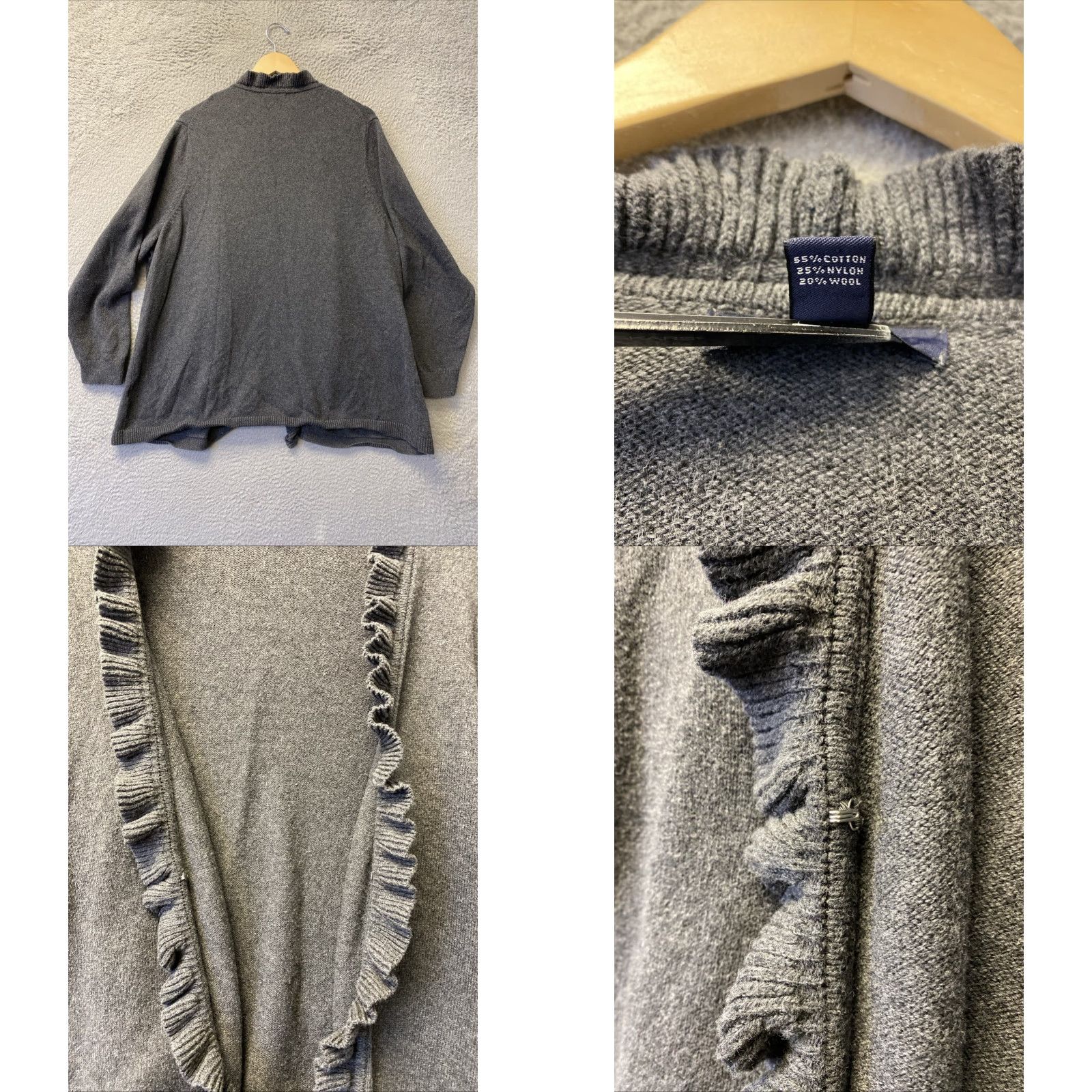 Lands' End Lands' End Cardigan Sweater Women 3XL Gray Mock Neck Long Sleeve Knit Full Zip Wool Cotton Nylon Fair Isle Seasonal Fall Winter Spring Womens Size XXL / US 16-18 / IT 52-54 - 8 Thumbnail