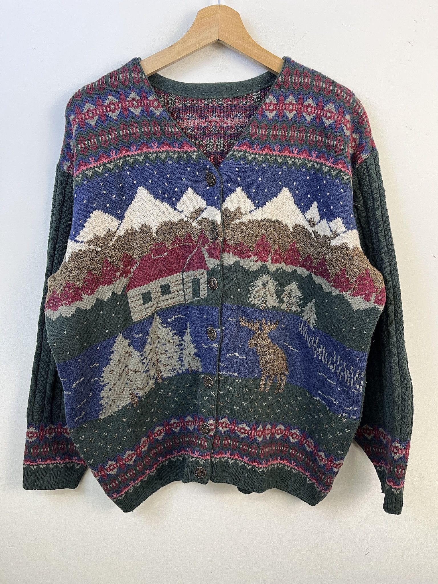 Other Vintage Knit Sweater 1990s Alpine Village Portrait Knit Cardigan Size L Size US L / EU 52-54 / 3 - 1 Thumbnail