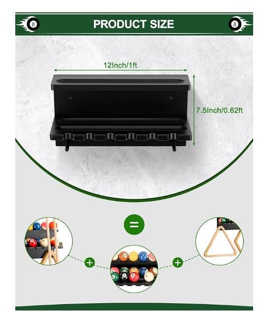 NBDN Nobrandedon Hardwood Billiard Ball Holder & 6 Pool Stick Holder - Racks Size ONE SIZE - 4 Thumbnail