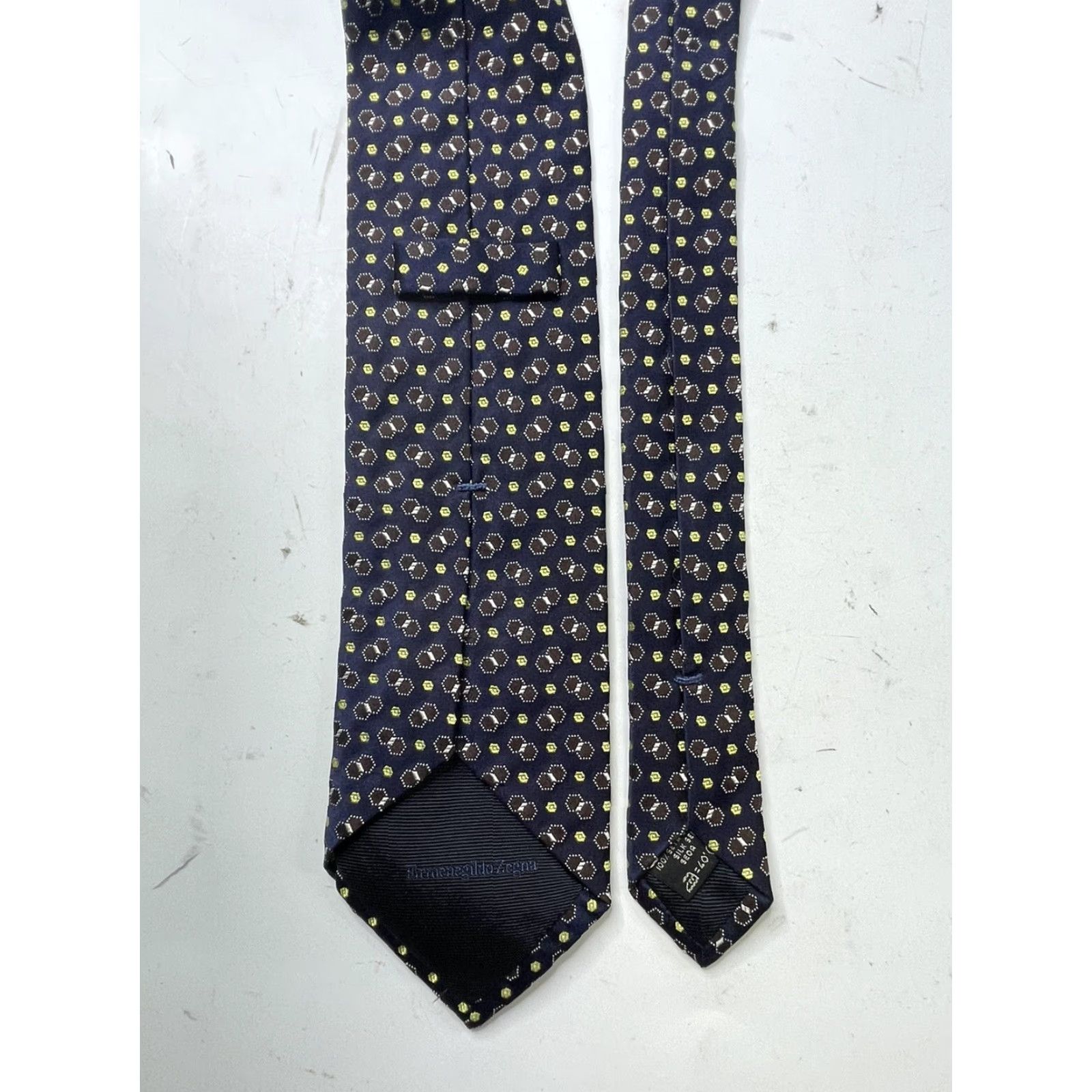 Ermenegildo Zegna Zegna Tie Men Silk Necktie Geometric Navy Blue Multicolor Pattern 100% Silk Luxury Tie Mens Size ONE SIZE - 3 Thumbnail