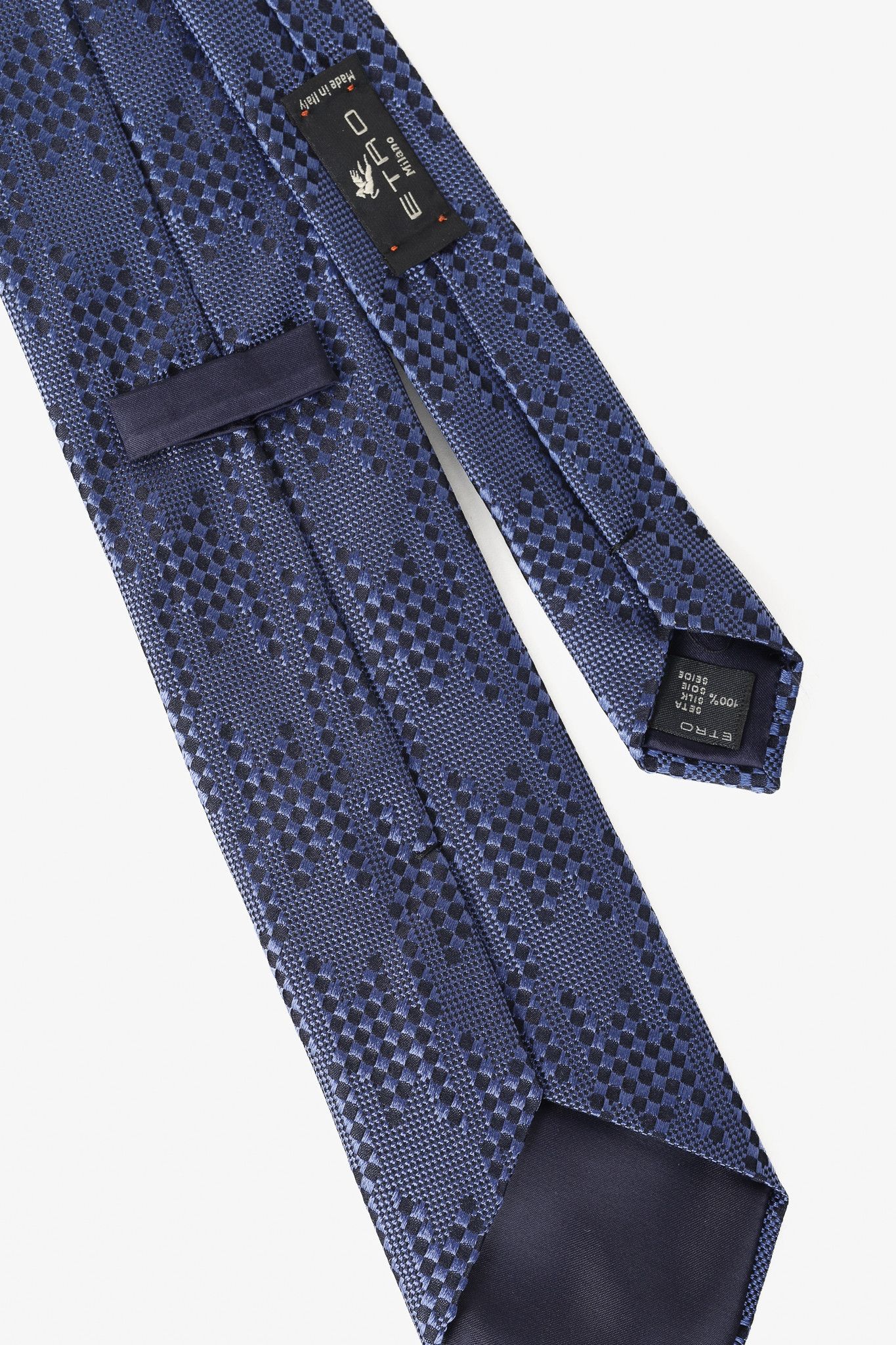 Etro Etro Blue and Navy Abstract Check Textured Silk Necktie Size ONE SIZE - 4 Thumbnail