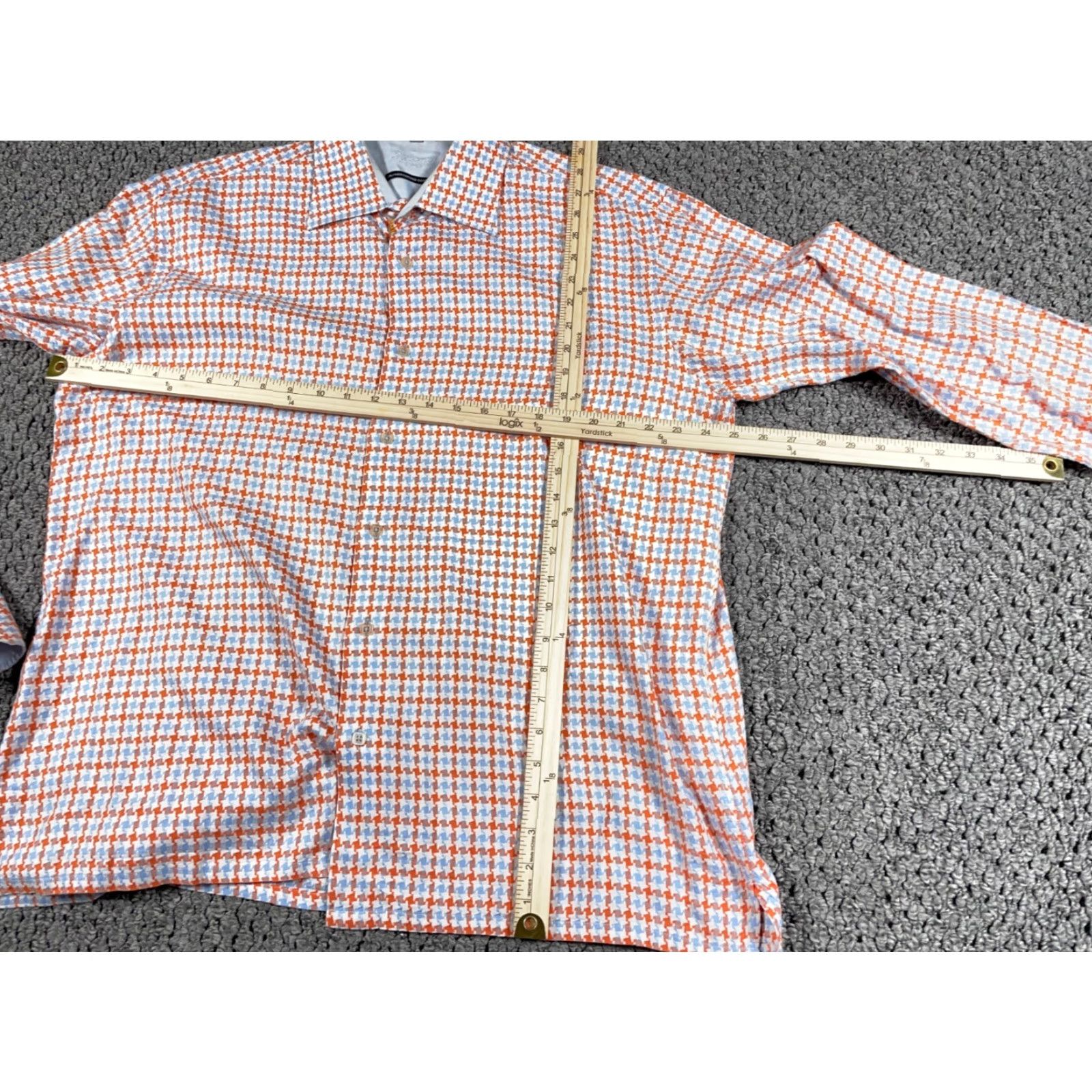 Luchiano Visconti VINTAGE Visconti Flip-Cuff Shirt Men XL Orange Blue Houndstooth Paisley Trim Button-Down Cotton Shirt Size US XL / EU 56 / 4 - 5 Thumbnail