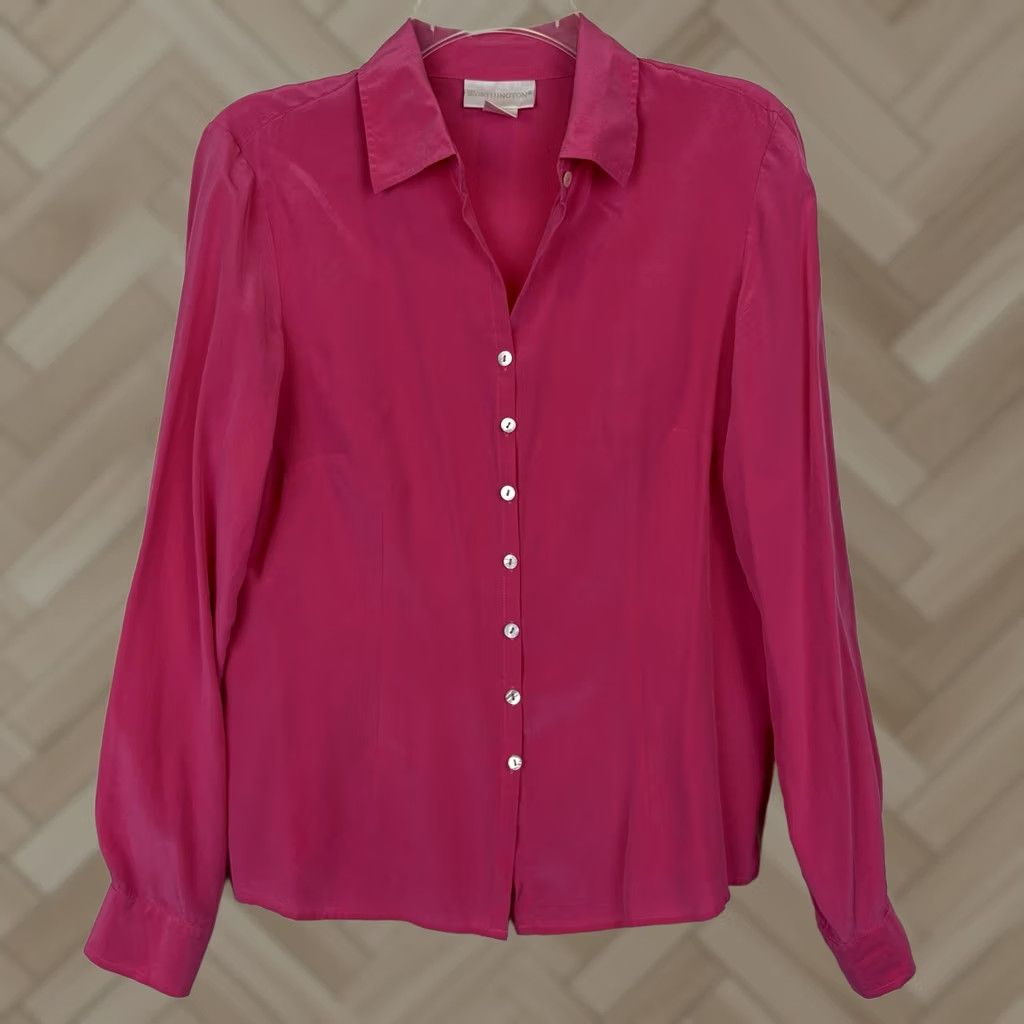 Worthington Worthington Womens Medium Silk Blouse Shirt Long Sleeve Collared Button Down Pink Velvet Luxe Career Workwear Size M / US 6-8 / IT 42-44 - 1 Thumbnail