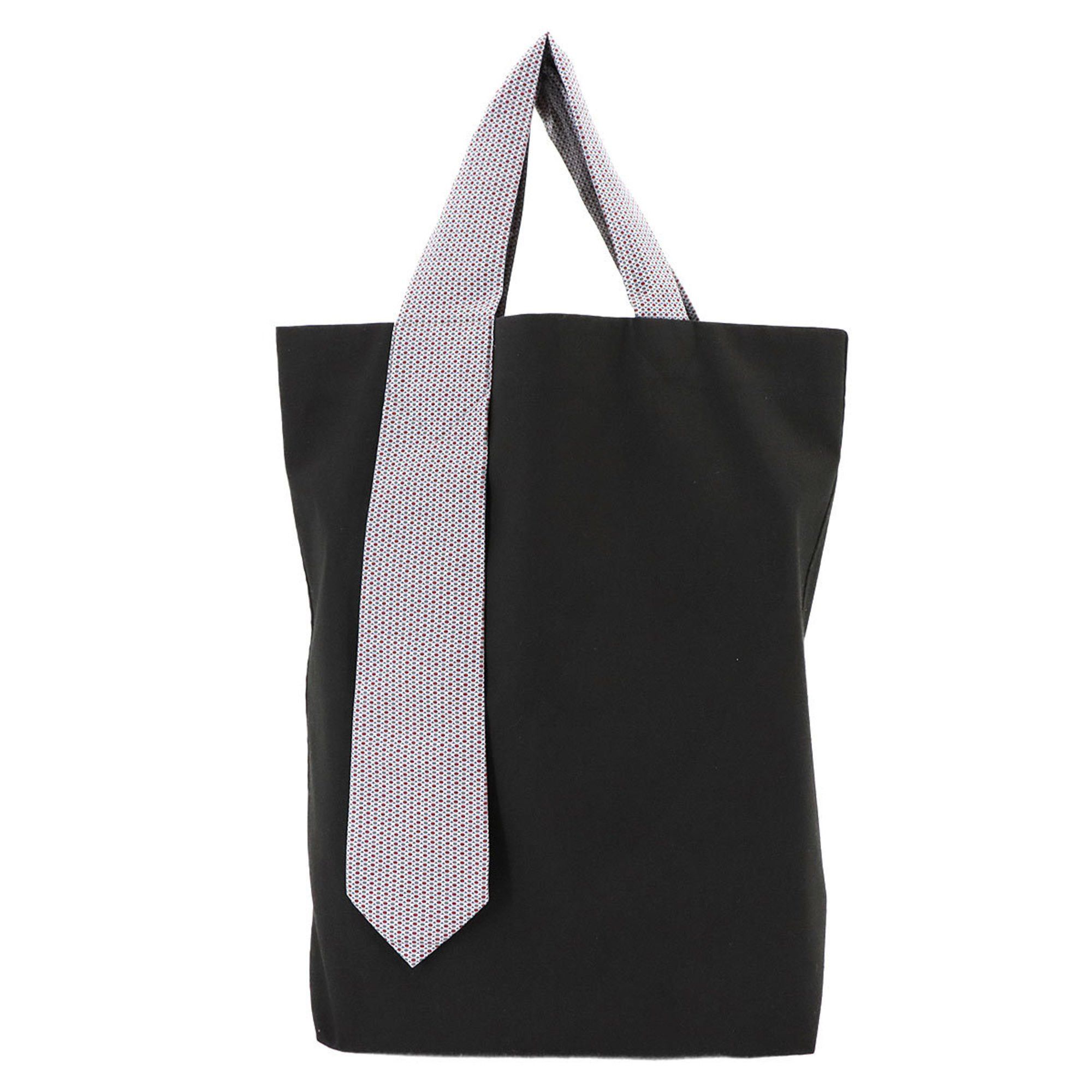 Hermes Petit H Tie Canvas Silk 100% Black Grey Tote Bag, Women's