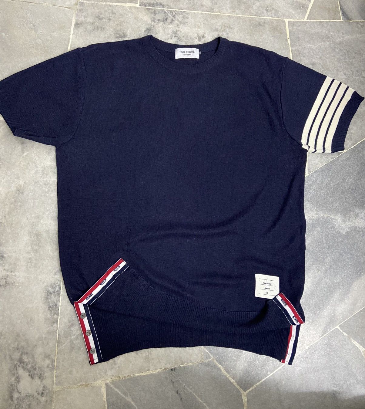 Thom Browne Thom Browne Navy Cashmere 4-bar Short Sleeve Tee Size US L / EU 52-54 / 3 - 2 Thumbnail