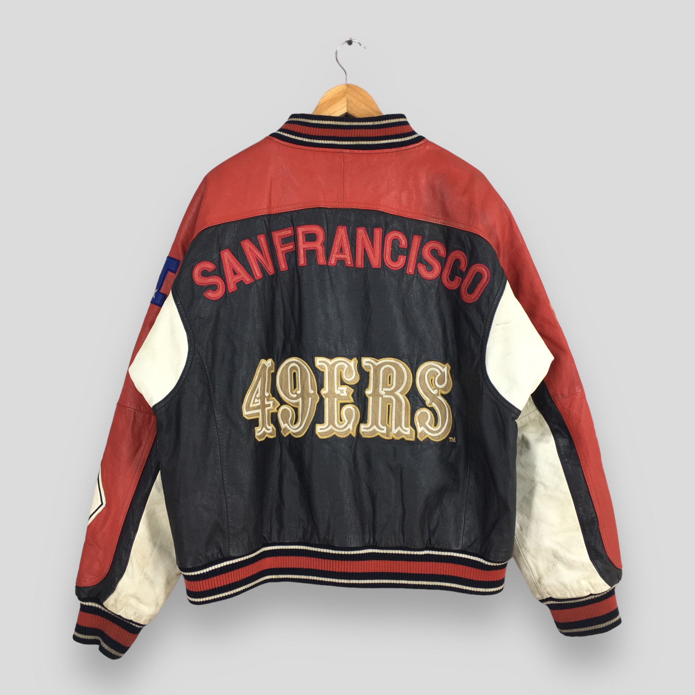 Vintage 90s San Francisco 49ERS Gold Bomber Leather Jacket L