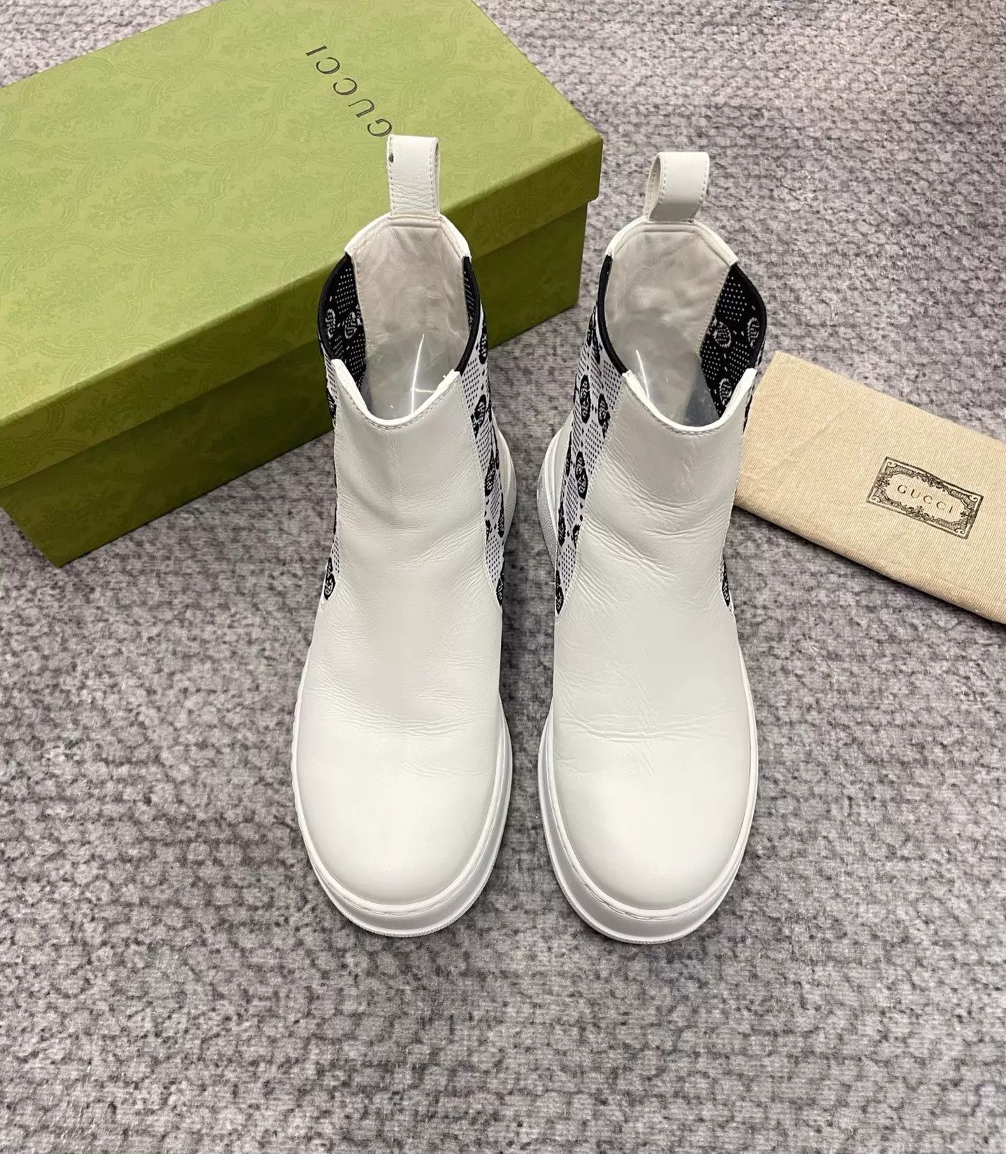 Gucci Gucci White GG Logo Paneled Short Boots 41 Size US 10.5 / IT 40.5 - 1 Thumbnail