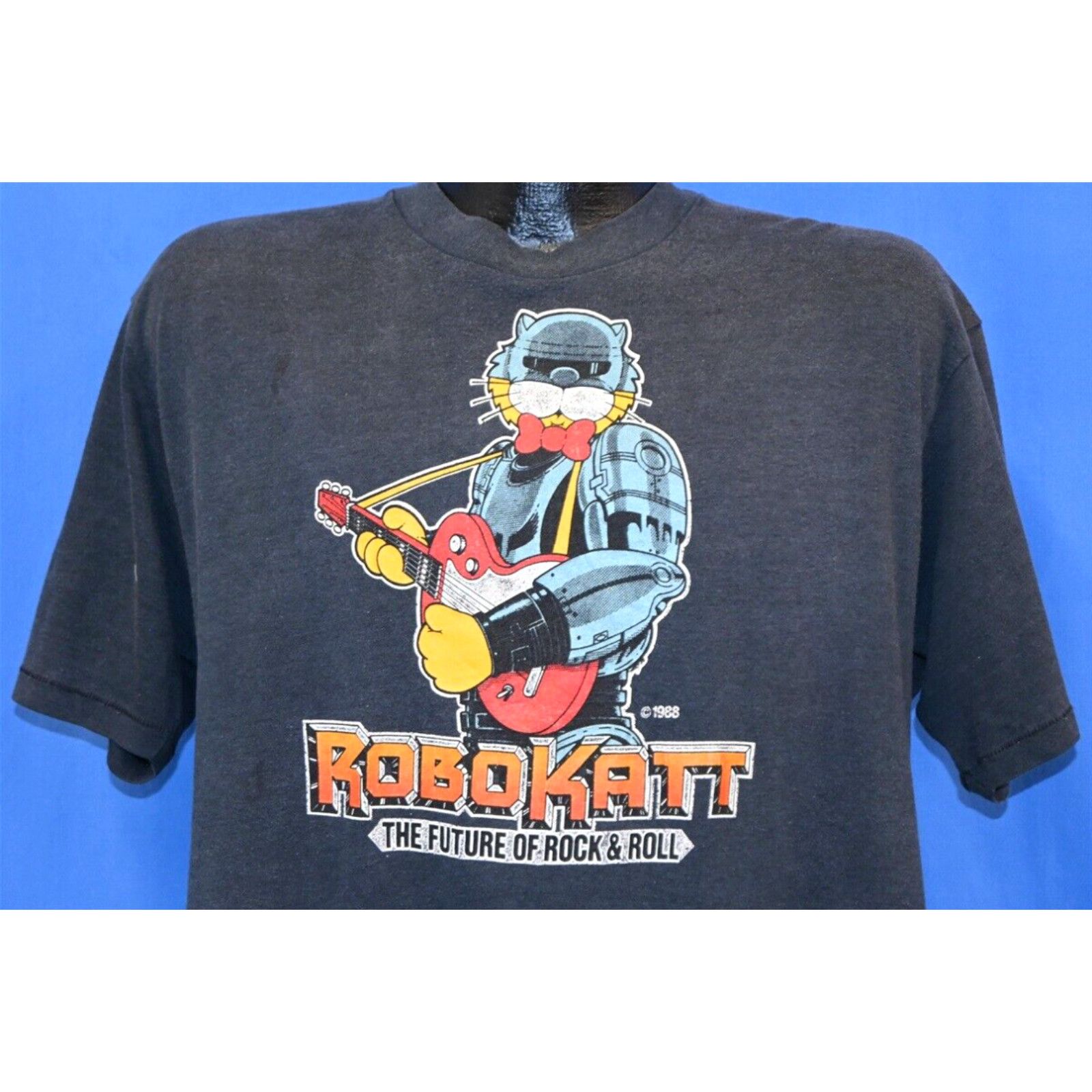 Hanes vintage 80s ROBO KATT THE FUTURE OF ROCK & ROLL 1988 ROBOT CAT  t-shirt LARGE L | Grailed