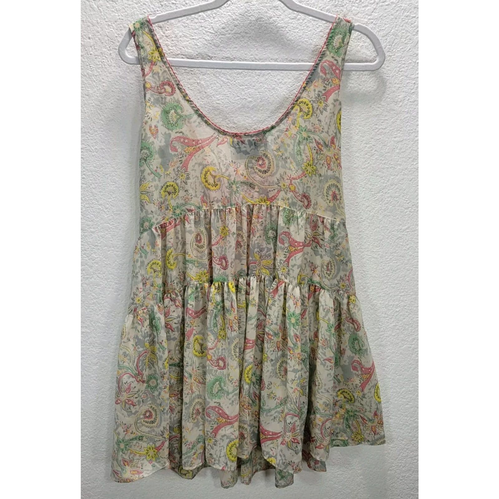 Vintage Fleur Wood Anthropologie Tiered Dress Tank Dress XS Beige Pink Lace Paisley Womens XS Size XS / US 0-2 / IT 36-38 - 5 Thumbnail