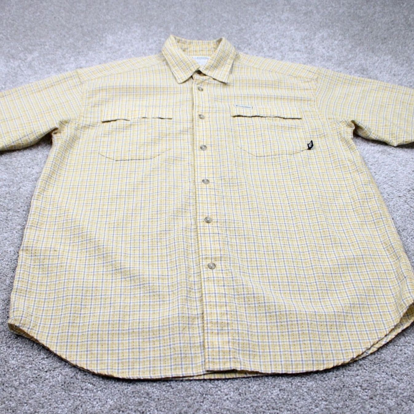 Vintage Columbia GRT Shirt Mens Large Yellow/Blue Seersucker Zip Pocket Short Sleeve Size US L / EU 52-54 / 3 - 3 Thumbnail