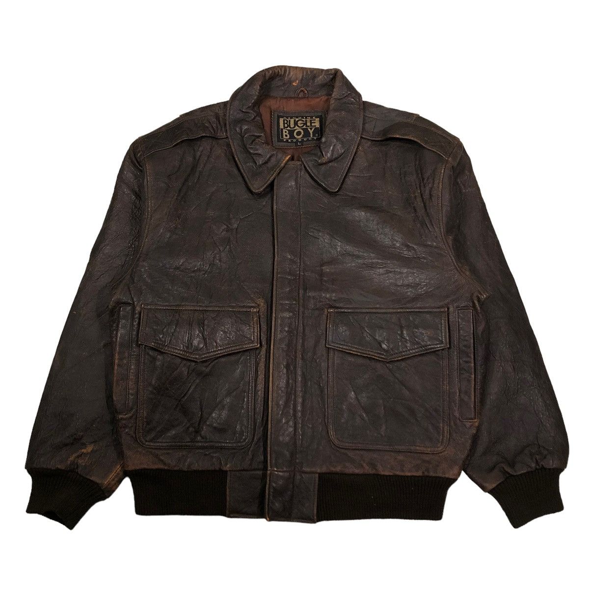 Vintage 🔥VINTAGE FLY GENUINE LEATHER JACKET BUGLE BIG LOGO Size US L / EU 52-54 / 3 - 2 Thumbnail