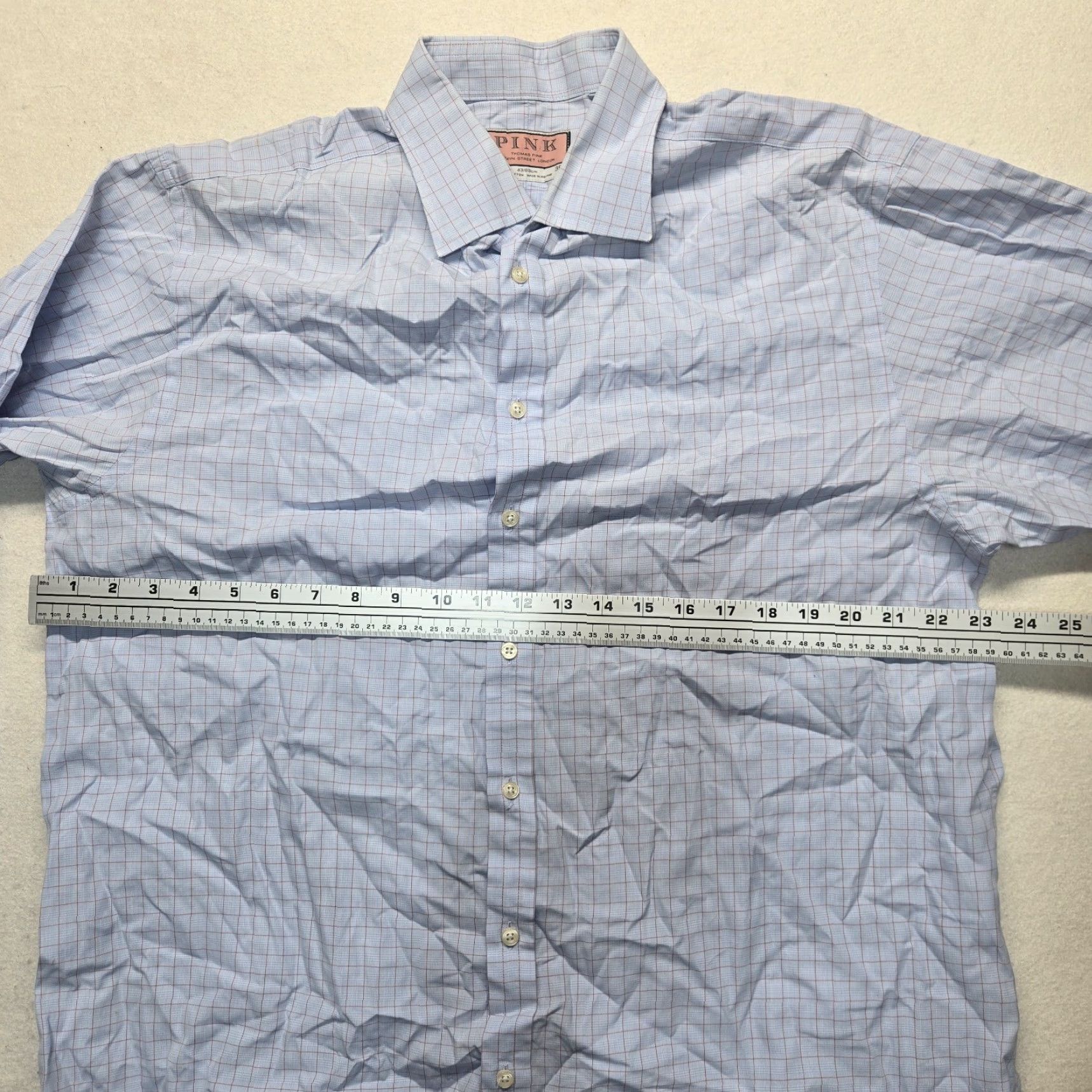 Vintage VINTAGE? No. Thomas Pink Shirt Blue Checkered Button Up Long Sleeve Adult Men 17 35 Blue Check Dress Shirt 100% Cotton 17 in Mens Size US XL / EU 56 / 4 - 4 Thumbnail