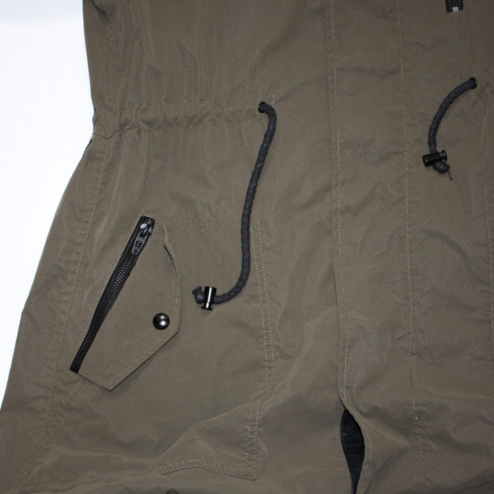 BLANKNYC Hooded Vegan Leather & Nylon Rain Jacket in Olive Green Size S / US 4 / IT 40 - 10 Thumbnail