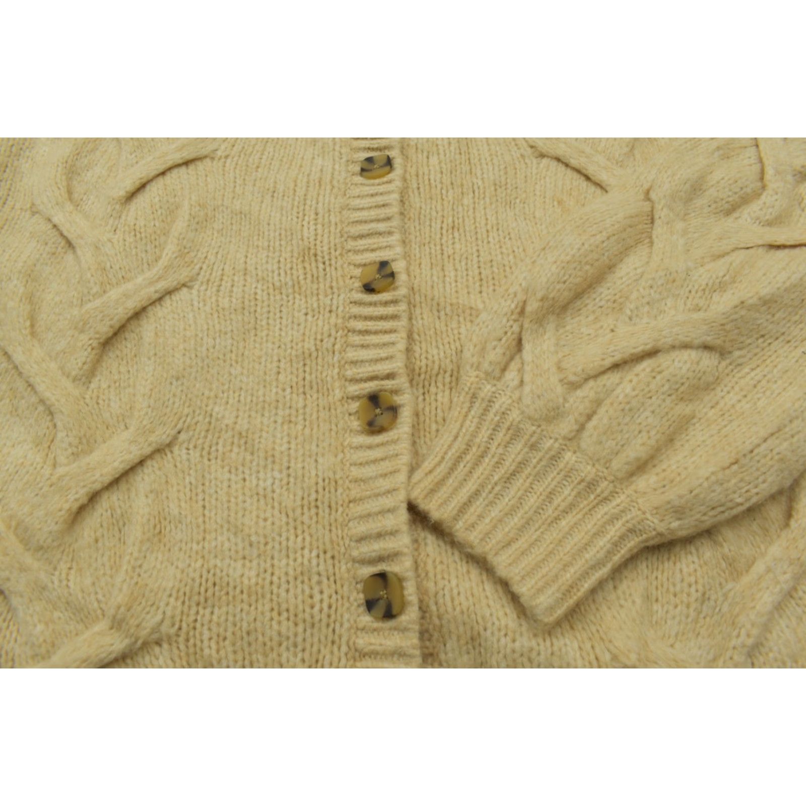 Madewell Madewell Cardigan Sweater Womens M Wool Blend Beige Crew Neck Cable Knit Button Up Size M / US 6-8 / IT 42-44 - 8 Thumbnail