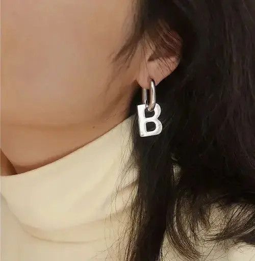 Sterling Silver Letter B Drop Earring (1pairs） Size ONE SIZE - 4 Thumbnail