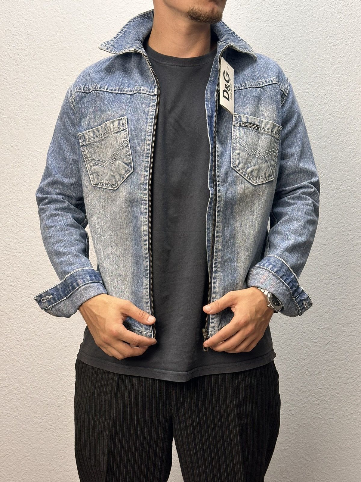 Dolce & Gabbana Vintage Dolce Gabbana Denim Jacket Leather Diesel style Punk Size US S / EU 44-46 / 1 - 1 Thumbnail