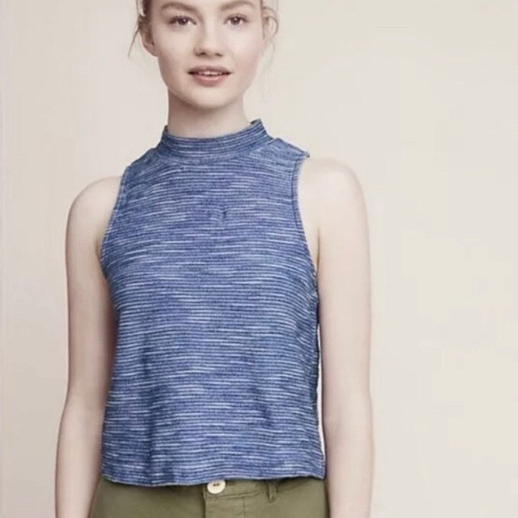 Anthropologie ANTHROPOLOGIE Postmark Large Blue White Mock Neck Tank Sz M Size M / US 6-8 / IT 42-44 - 1 Thumbnail