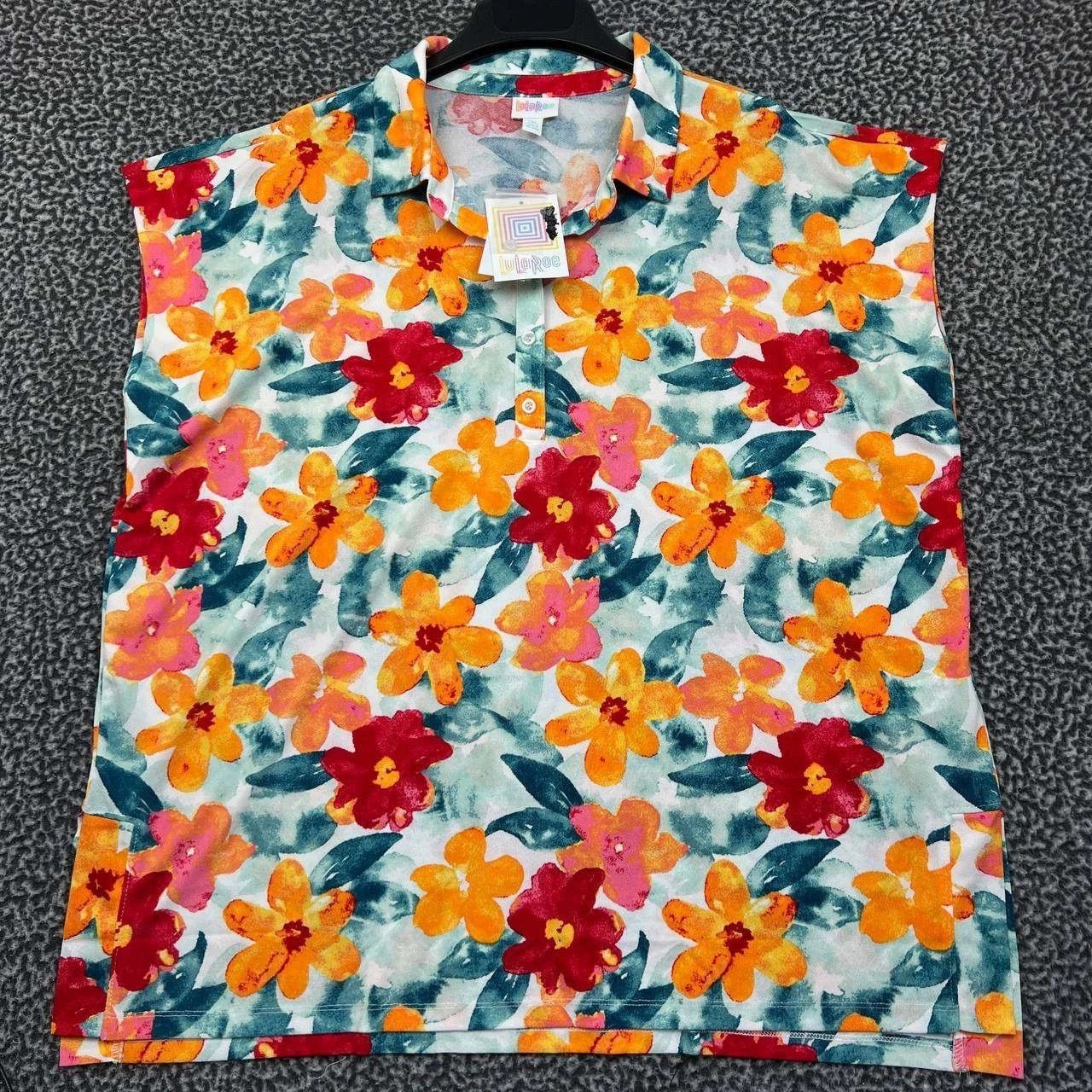 Other LulaRoe Top Women Red Orange Floral Cori Collared New 2XL Size XXL / US 16-18 / IT 52-54 - 1 Thumbnail