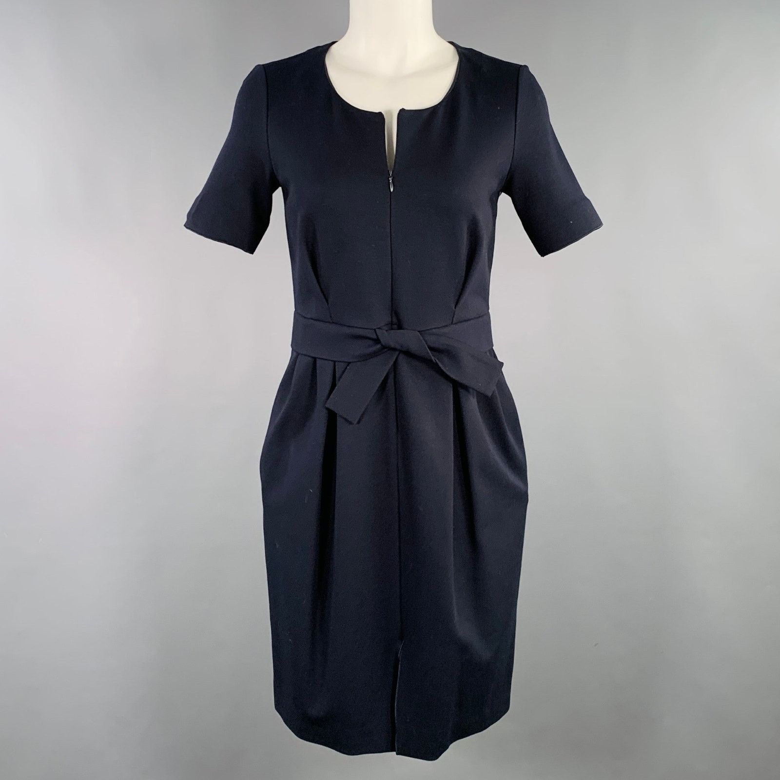 Armani Collezioni Size 4 Navy Viscose Blend Pleated Zip Up Dress Size S / US 4 / IT 40 - 1 Thumbnail