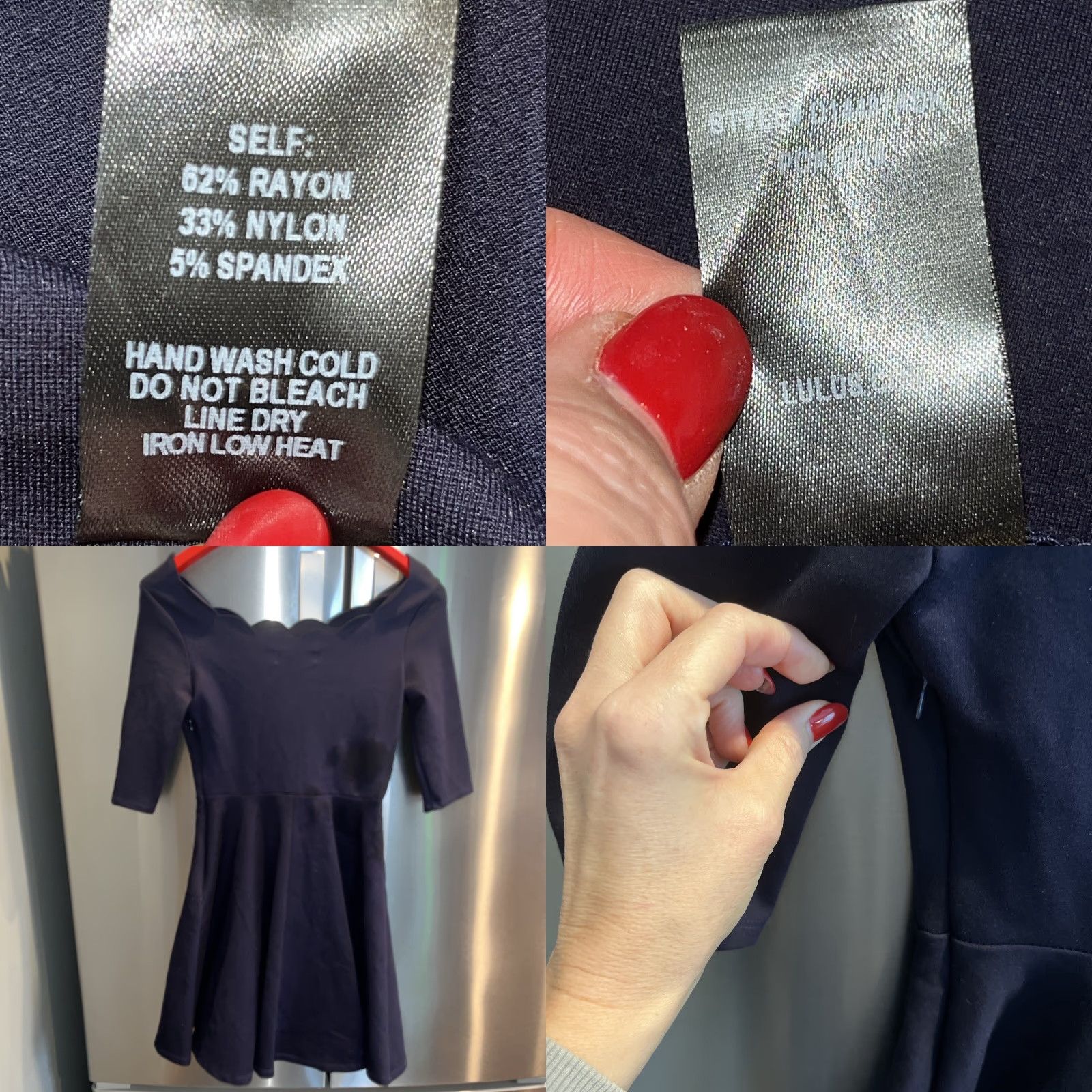 Lulus VINTAGE S Lulus BLUE DRESS Scallop Wide Neck FLARED Zip 3/4 Slv Stretchy Rayon Skater S Size S / US 4 / IT 40 - 8 Thumbnail