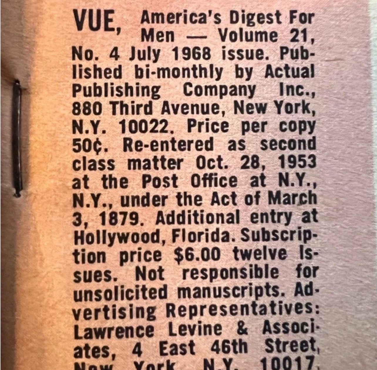 Vintage 1968 Vue Magazine for the Men of the World - Rare Magazine Size ONE SIZE - 2 Thumbnail
