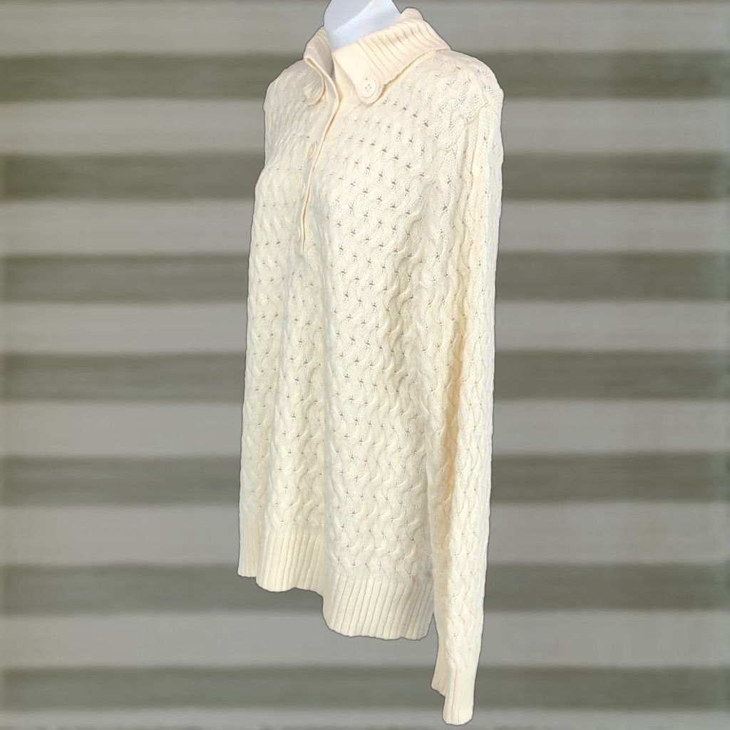 Liz Claiborne Turtleneck Sweater XL Ivory Crochet Knit Long Sleeve Casual Womens XL Ivory Crochet Knit Pullover Vintage? No in White