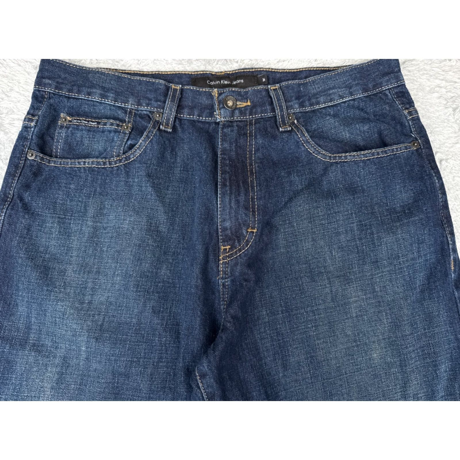 Calvin Klein Calvin Klein Jeans Men 34x33 Blue Denim Slim Straight Zip Fly Dark Cotton Blend Size US 34 / EU 50 - 4 Thumbnail