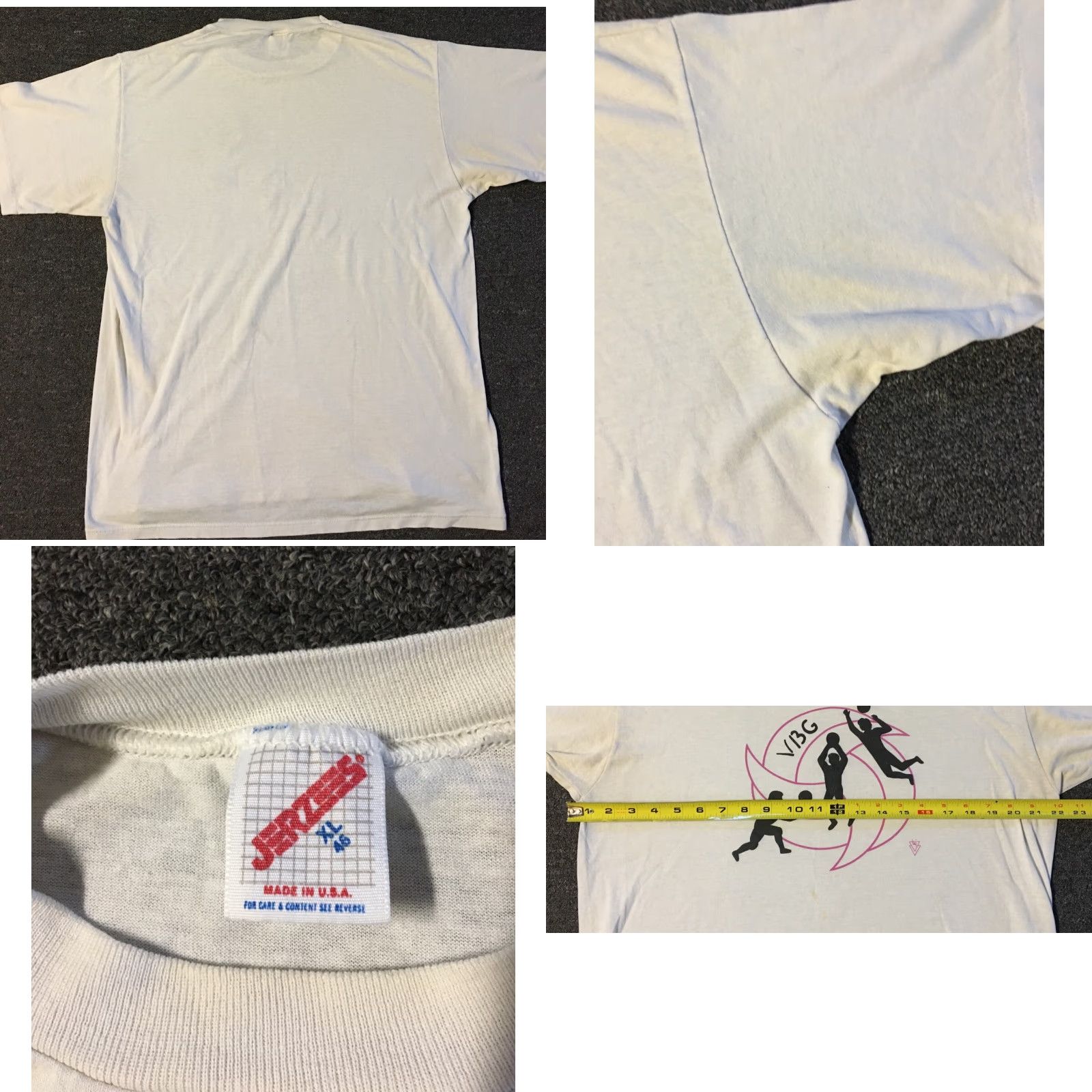 Jerzees VINTAGE 90s Volleyball Shirt XL JERZEES White USA Single Stitch Distressed Grunge Sports 80s 90s College High School Athletic Pe Track & Field Mens Size US XL / EU 56 / 4 - 8 Thumbnail
