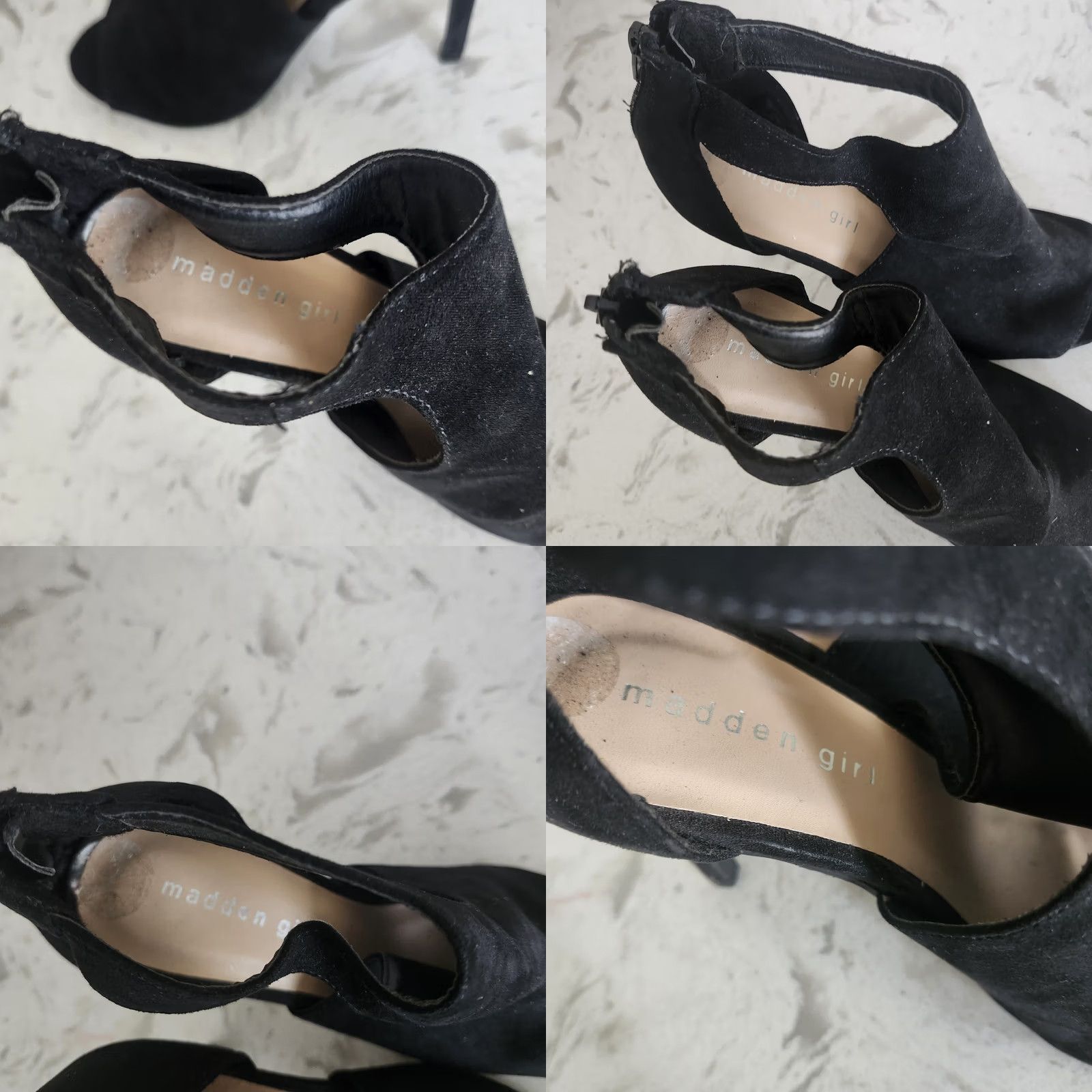 Vintage Madden Girl Black Suede Open Toe Zipper Back Heels - Size 7 - Women - Heel - Party/Cocktail, Casual, Formal - Black - Zipper - City, Business, Party Size US 7 / IT 37 - 8 Thumbnail
