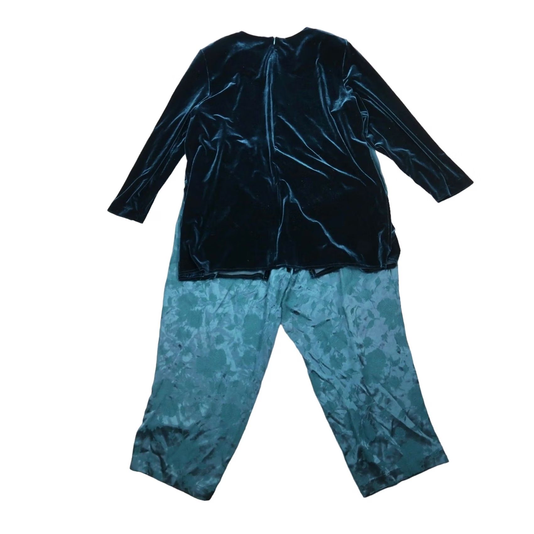 Velvet VINTAGE Silhouettes 90s dark green velvet top and satin pants set Women 20WP Casual Workwear Party Floral Size 3XL / US 20-22 - 3 Thumbnail