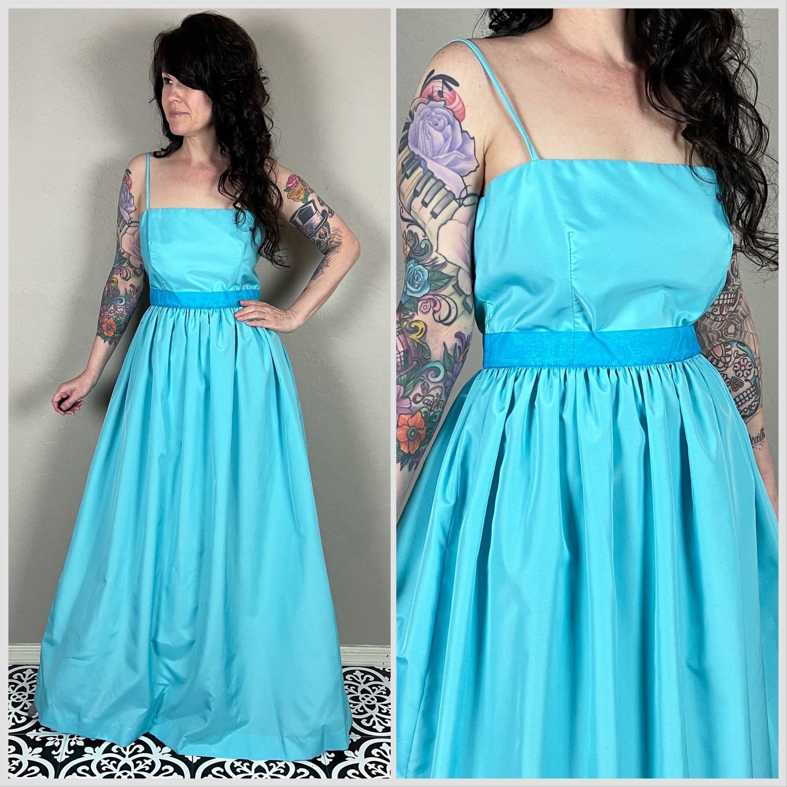 image of Vintage 1970S Blue Empire Waist Maxi Prom Dress, Women's (Size Small)