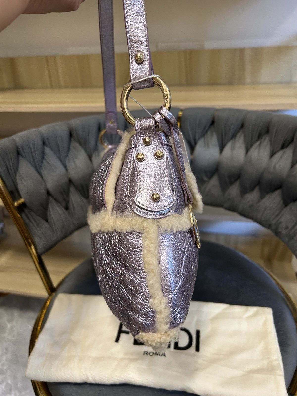 Fendi Fendi Chef Shearling Metallic Purple Sheepskin Small Hobo Size ONE SIZE - 4 Thumbnail